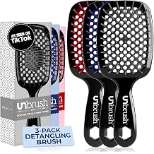 FHI Heat UNbrush Detangling Brush 3-Pack Bundle Hair Brush for All Wet/Dry Hair Types Pain-Free Detangler Brush w/DuoFlex Anti Static Bristles Lightweight Travel Hair Brush Black/Red/Blue