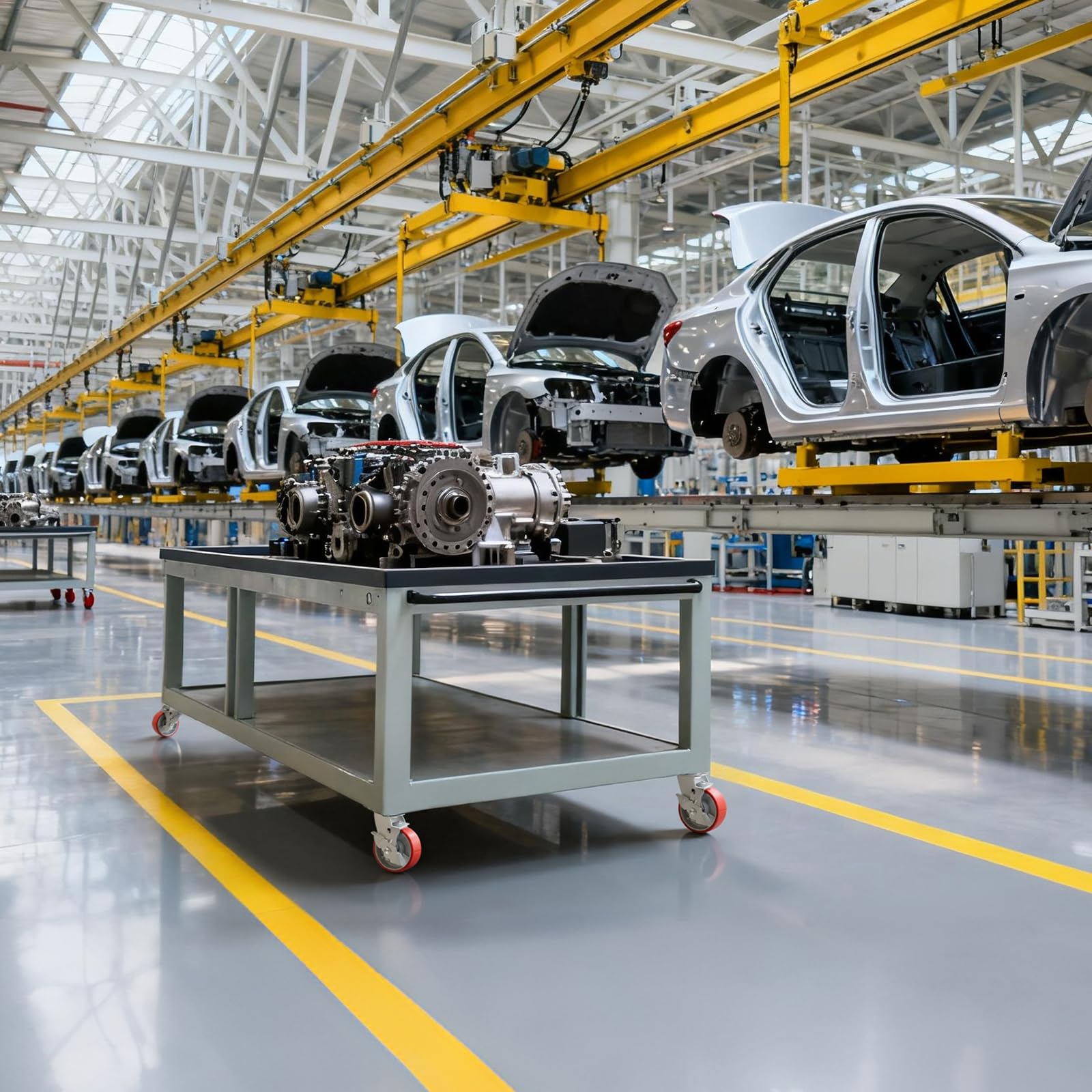 4-Zoll-Industrierollen, Schwerlastrollen mit Bremse 3200 lbs, Polyurethanrollen, 4er-Set mit Stahlnabenplatte, Rollen für Plattformwagen, Werkbänke, Wagen (4 Bremsen)