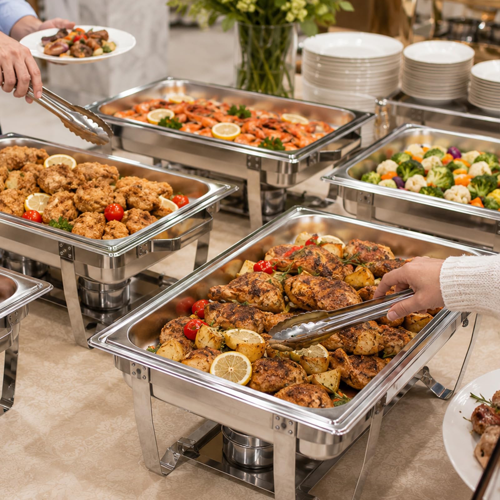 Aplancee Chafing Dish, 2 contenitori scaldavivande in acciaio inox, per catering, buffet e feste
