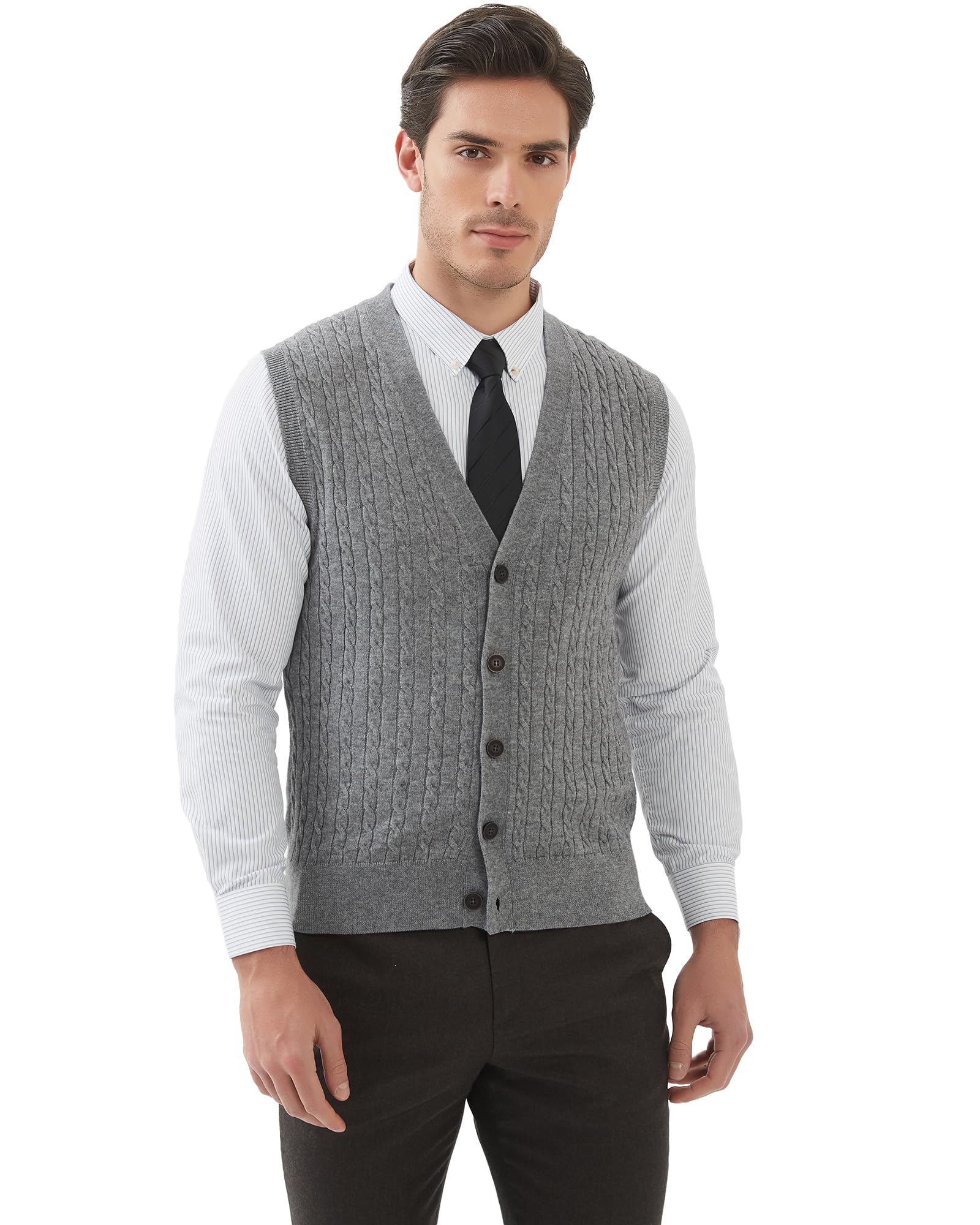 Kallspin Cardigan Homme en Mélange de Laine sans Manches et Col en V Tricoté avec des Boutons