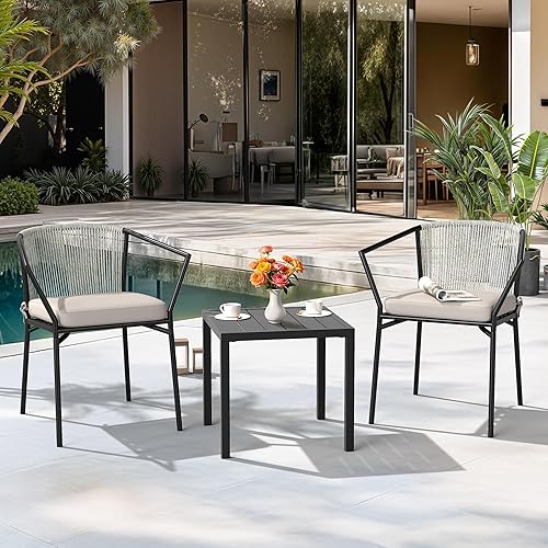 Miniatura 3 de YITAHOME Juego de 3 piezas de bistró para exteriores con cojines gruesos y mesa para todo tipo de clima, juego de conversación para patio con sillas