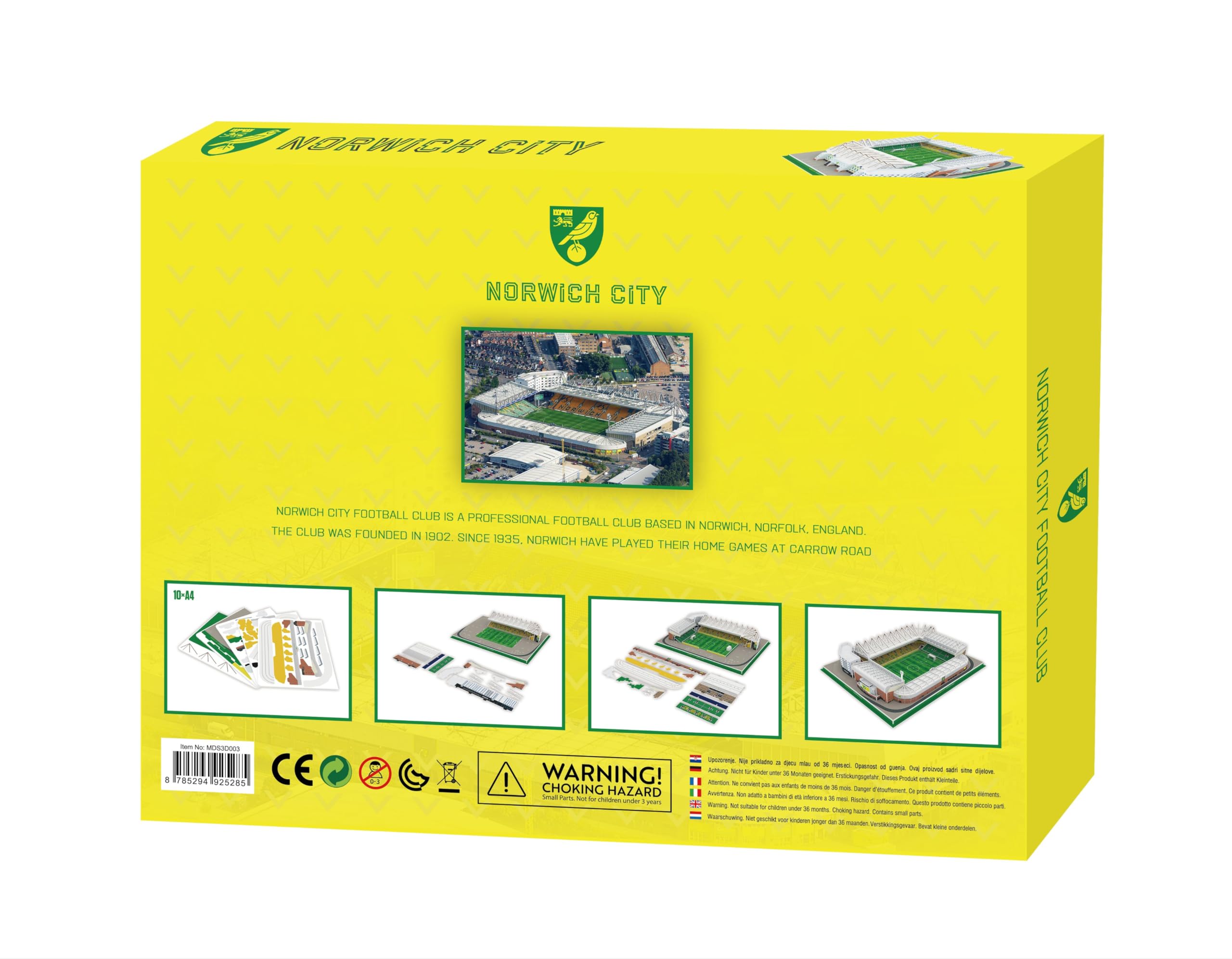 3D puzzles (Norwich City), Norwich City Stadium: Carrow Road Stadium, 36.5 cm x 29 cm x 8.3 cm - Image 3