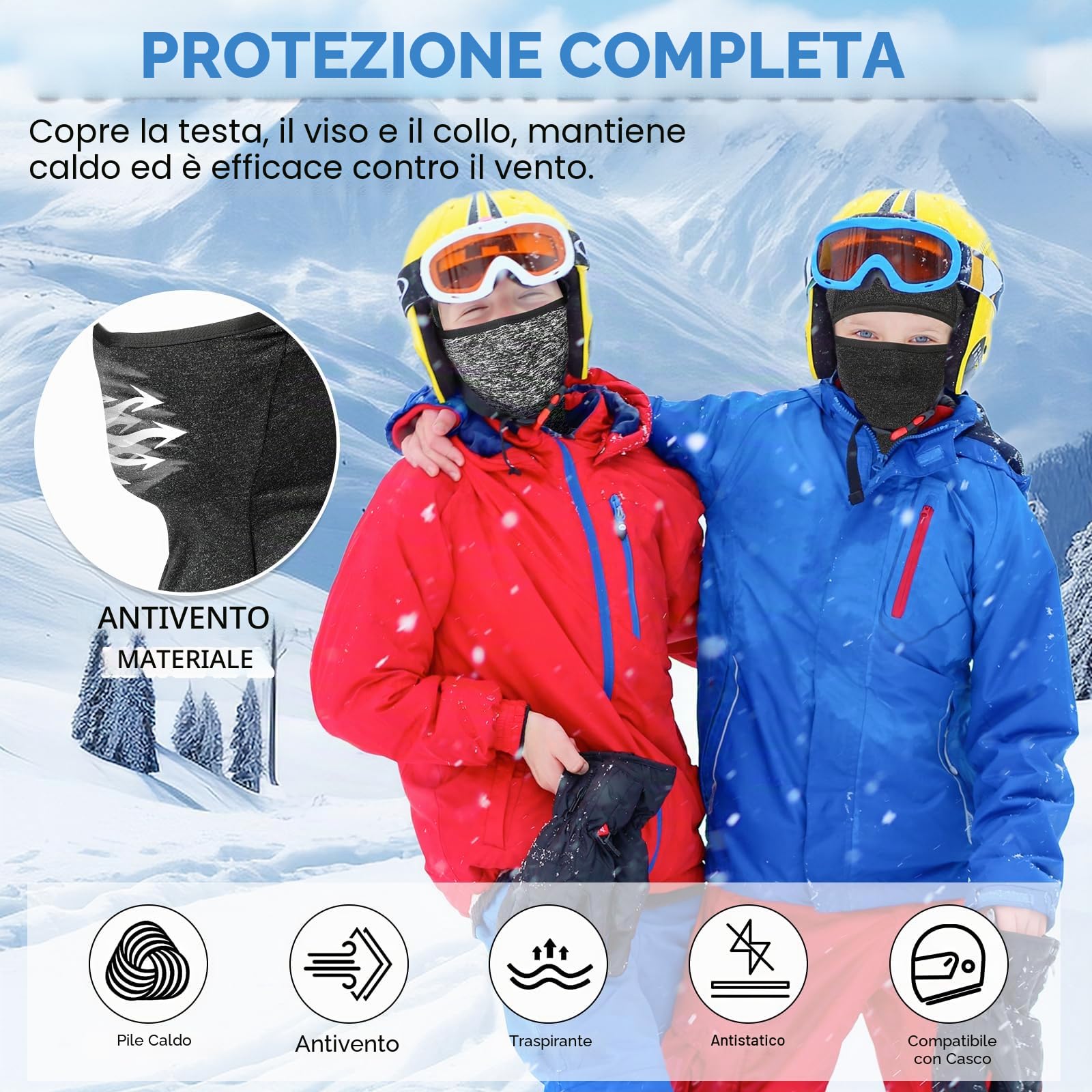 Passamontagna in Pile Termico Bambini 2-8 Anni, Invernale Multifunzione Antivento Caldo Maschera da Sci da Ciclismo, Berretti Cappello con Scaldacollo per Ragazzi Ragazze Sport all'Aria Aperta