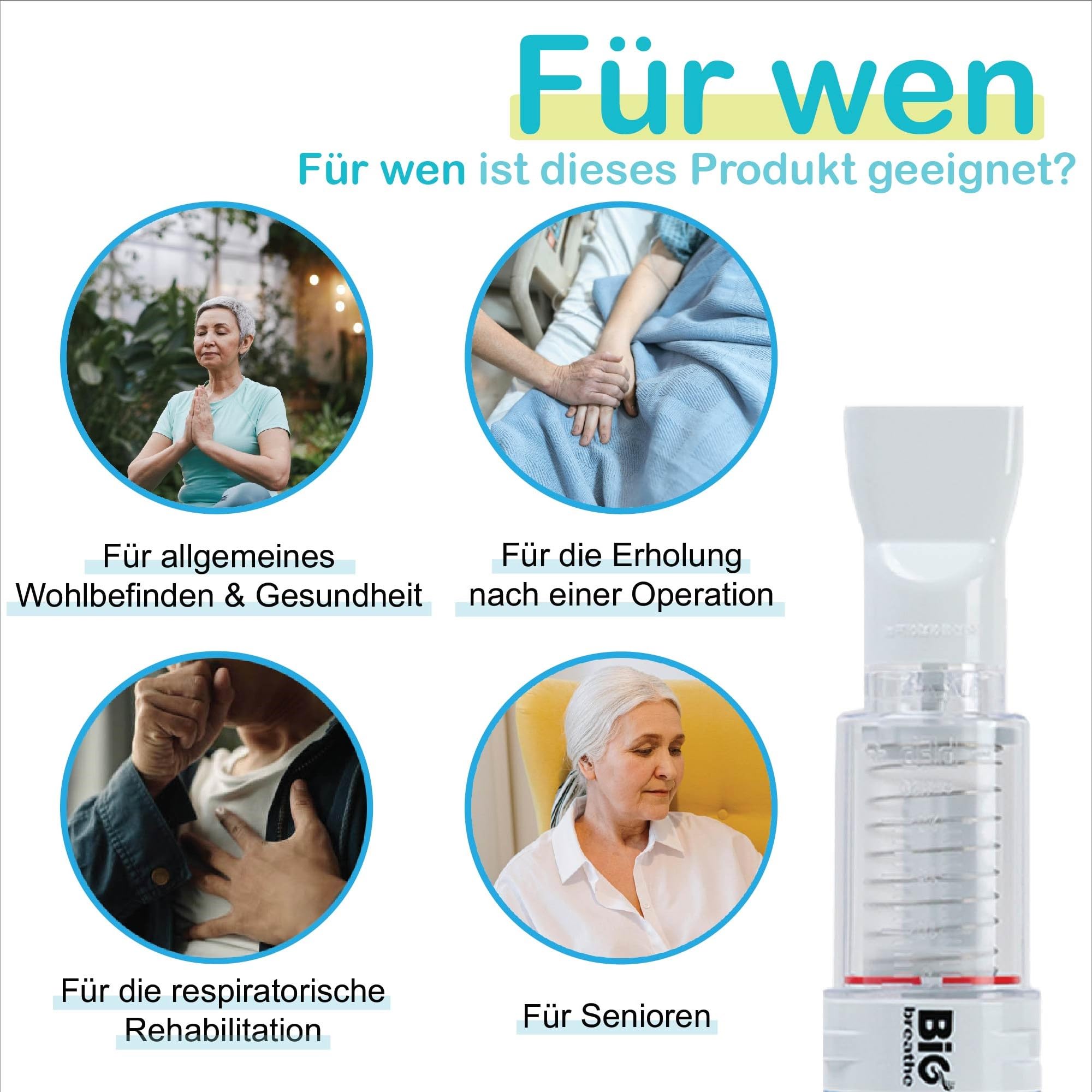 Bigbreathe IMT/PEP | 3-in-1 Atemtrainer für Senioren, Schleimlösung und Lungenkapazitätssteigerung, Einfach zu bedienen und zu reinigen