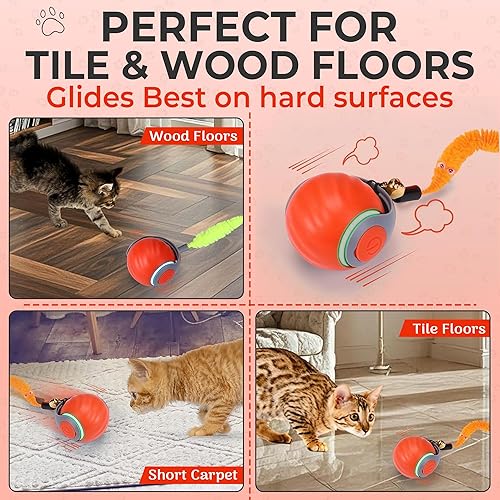 Miniatura 5 de Pelota de juguete interactiva para gatos, activada por movimiento, recargable por USB, para gatos de interior con cubierta antiarañazos y 2 colas