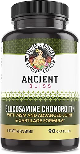 Ancient Bliss - Suplemento de apoyo para la movilidad y las articulaciones de glucosamina condroitina MSM para hombres y mujeres con fórmula de