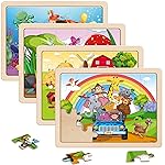 SYNARRY Large Animals Wooden Puzzles for Kids 4 in 1 Gift Box(12.2 * 9.4 in) - FSC Certified, Jigsaw Puzzles for Toddlers 3-5, Puzzles for Kids Ages 4-6, Wood Toys Gifts for 3 4 5 Year Old Boys Girls