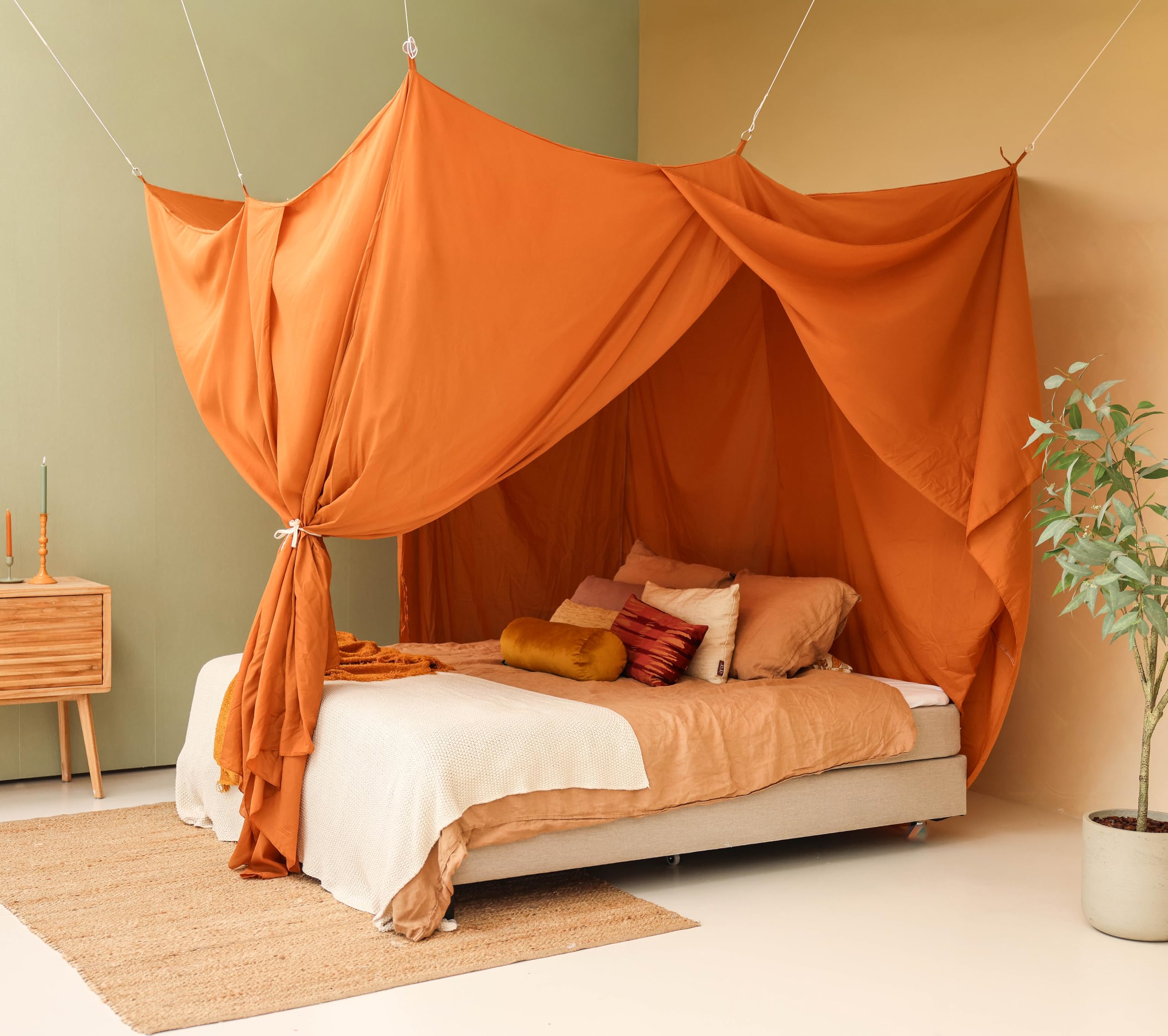 Ciel de Lit Orange, Baldaquin Rectangulaire pour Lit Queen & King