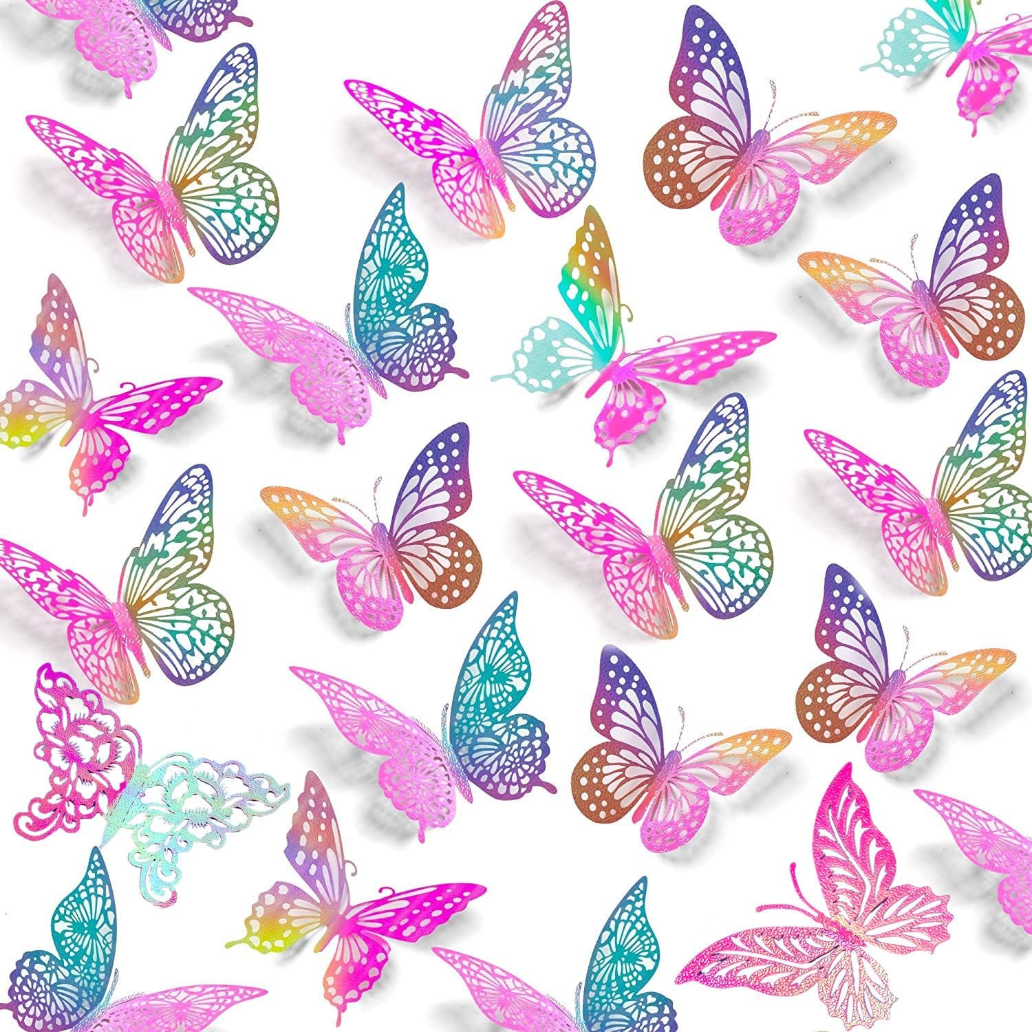 3D Butterfly Wall Decor, 72 Pcs 6 Styles 3 Sizes, Butterfly Birthday Decorations,Butterflies for Crafts, Cake Decorating,Kids Bedroom Classroom Party Decoration Wedding Decor DIY Gift (Laser Purple)