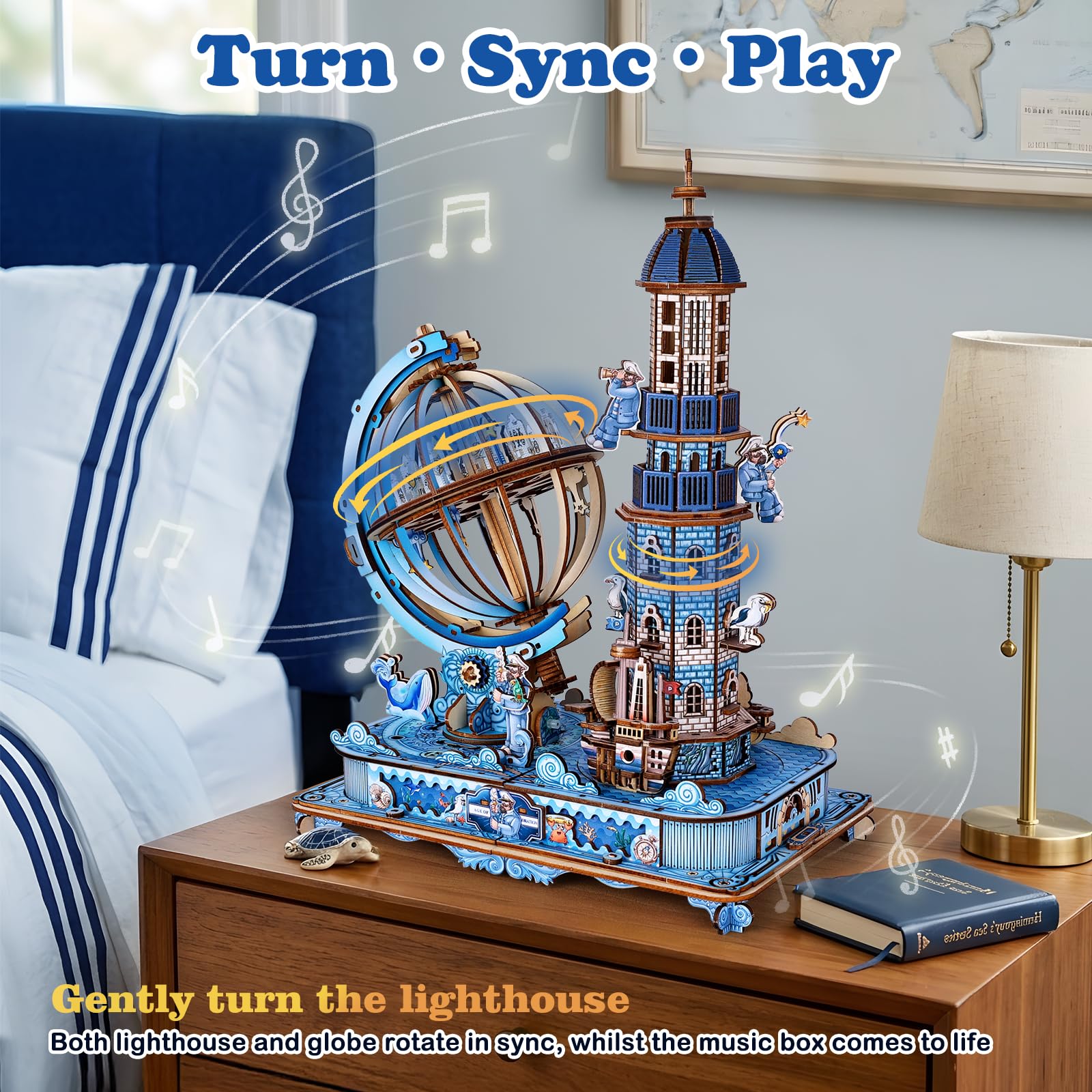 Cuteefun Puzzle 3D Madera Globo Musical Giratorio-Odisea Estelar[415Piezas]
