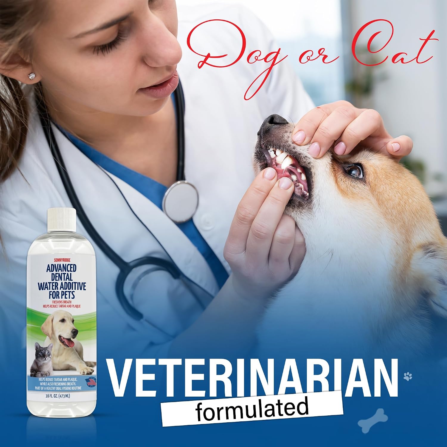 Premium Advanced Dog and cat Dental Water Additive – #1 Rated Fresh Breath & Plaque Fighter - Vet Recommended, Made in USA, 17 fl oz.