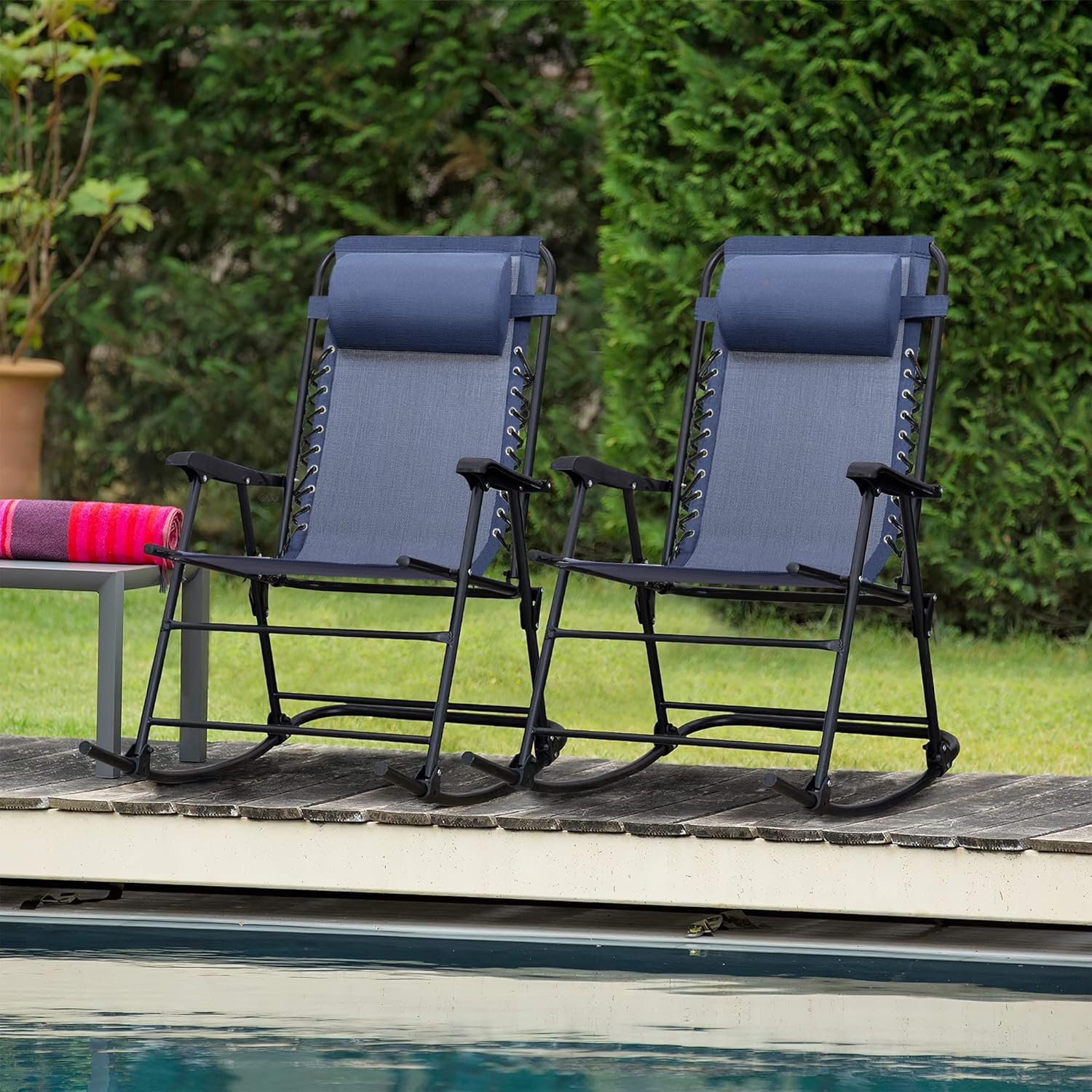 Flamaker Patio Rocking Chair Zero Gravity Chair Outdoor Folding Recliner Foldable Lounge Chair Outdoor Pool Chair for Patio, Poolside and Camping (Blue) : Patio, Lawn & Garden