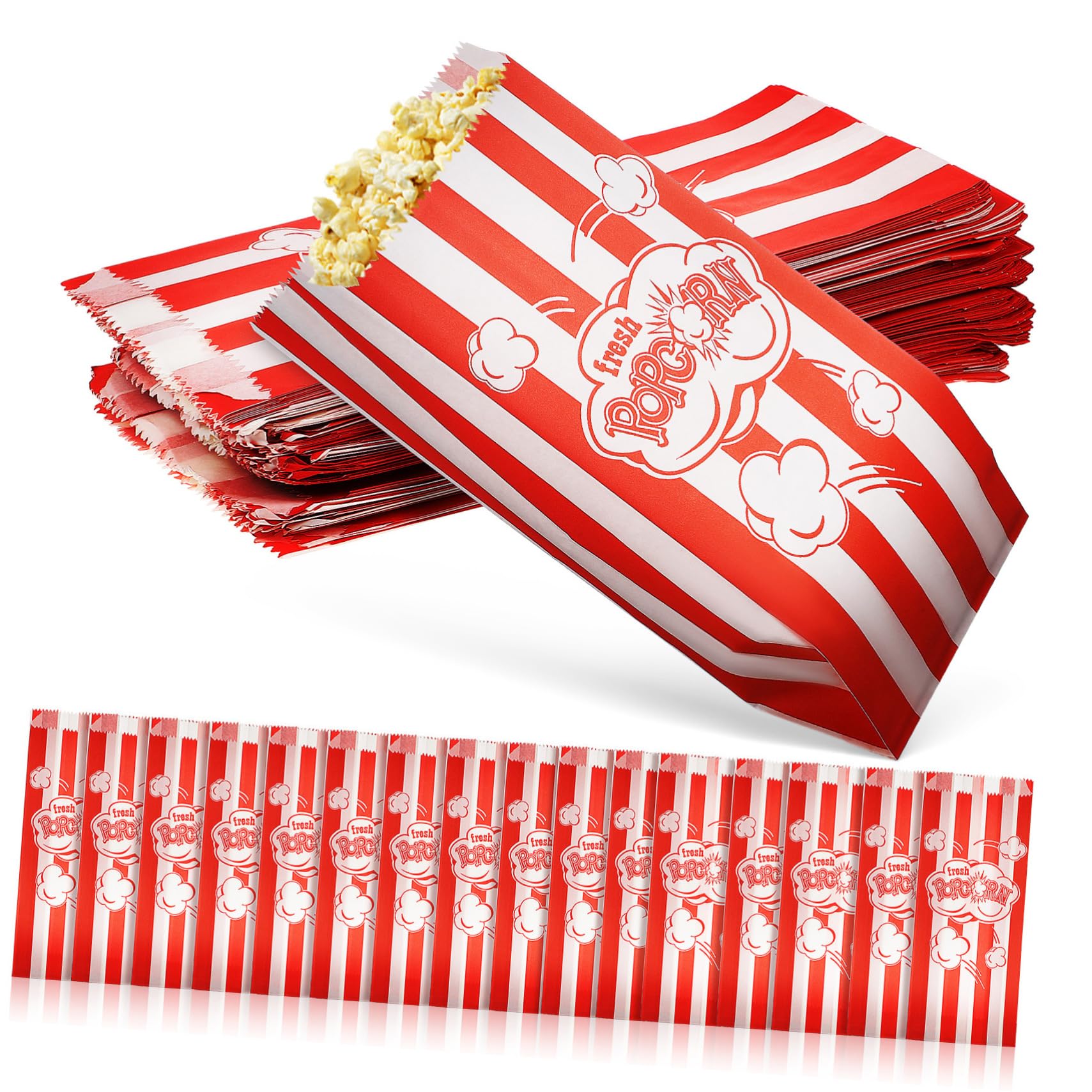 Beavorty 100Pcs Popcorn Bags Paper with Stripe and Letter Pattern for Treats Snacks Cookies and Candy for Parties and Movie
