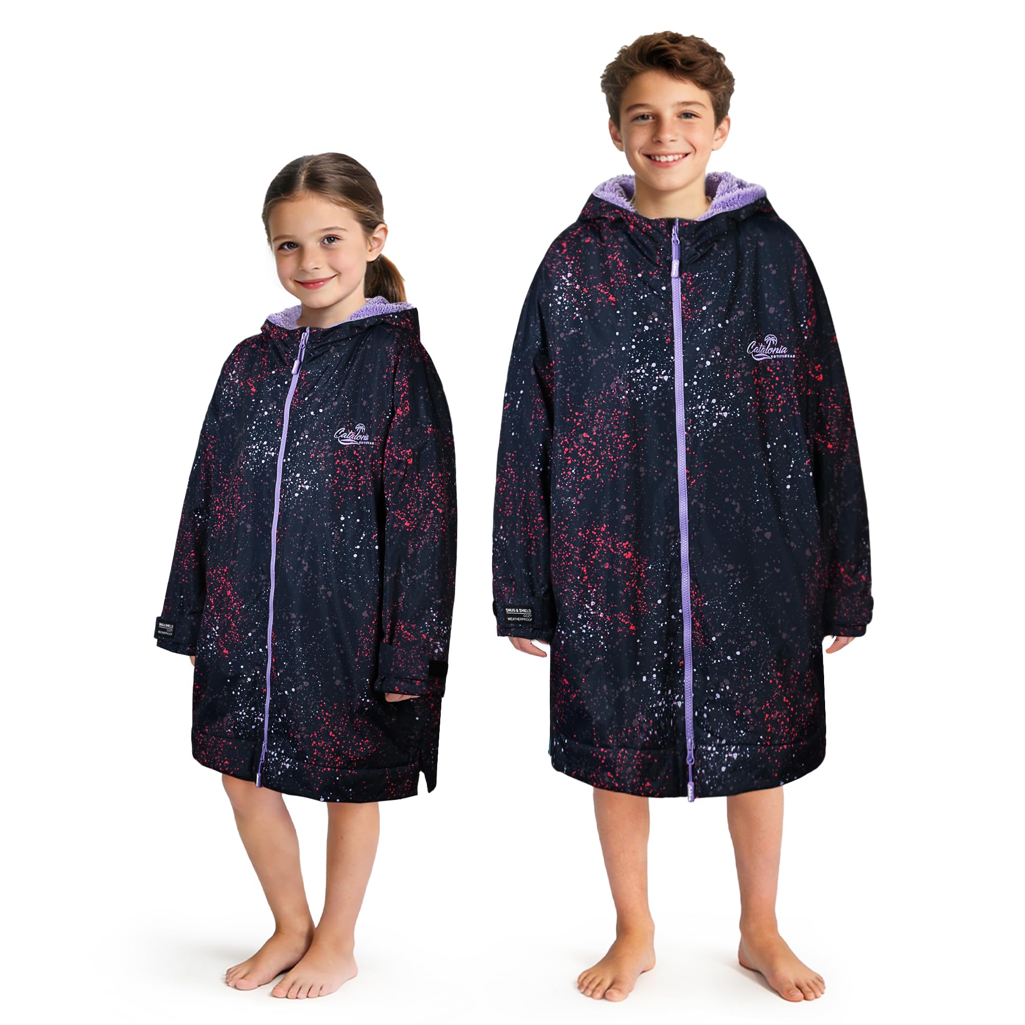 Catalonia Kids Waterproof Swim Parka with Hood, Sherpa-Lined Changing Robe