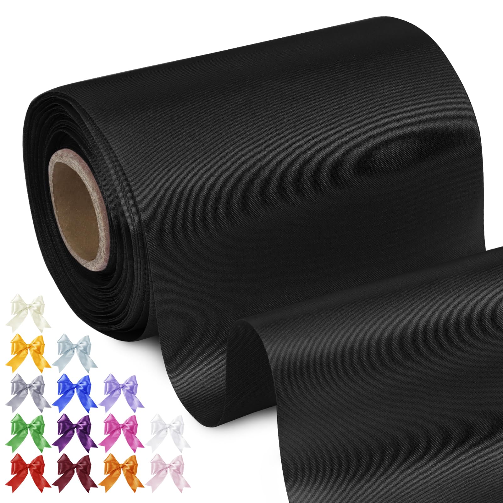Uiopa Black Satin Ribbon 10cm x 20m Thick Wide Ribbon Polyester Fabric Ribbons for Gift Wrapping, Cutting Ceremony, Chair Sashes, Wedding Decoration, DIY Crafts