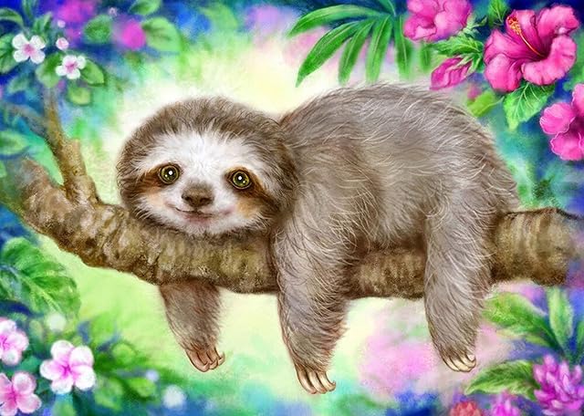 Sloth Diamond Painting Kits, 5D Diamond Art Paint by Number Kits for Kids, Stress Relief DIY Gem Diamond Dots Dotz for Beginner Home Wall Decor 11.8x15.7 Inch