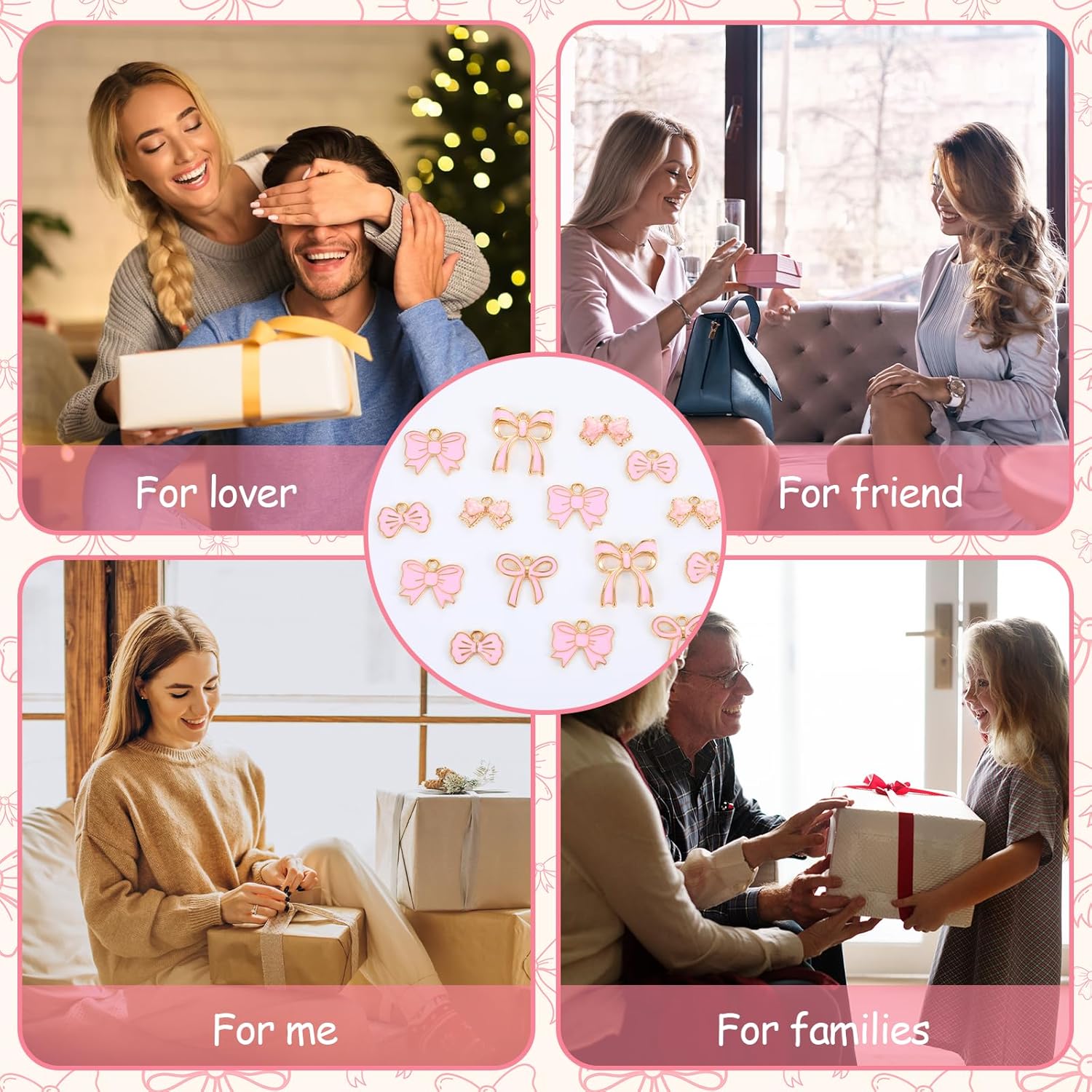 50 Pcs Bow Charms, Bow Charm for Jewelry Making with Chains Charms for Jewelry Making Pink Charm Alloy Enamel Tie Pendants Crafts Supplies Flat Bowknot DIY Bracelet Necklace Earrings for Gifts - Image 7