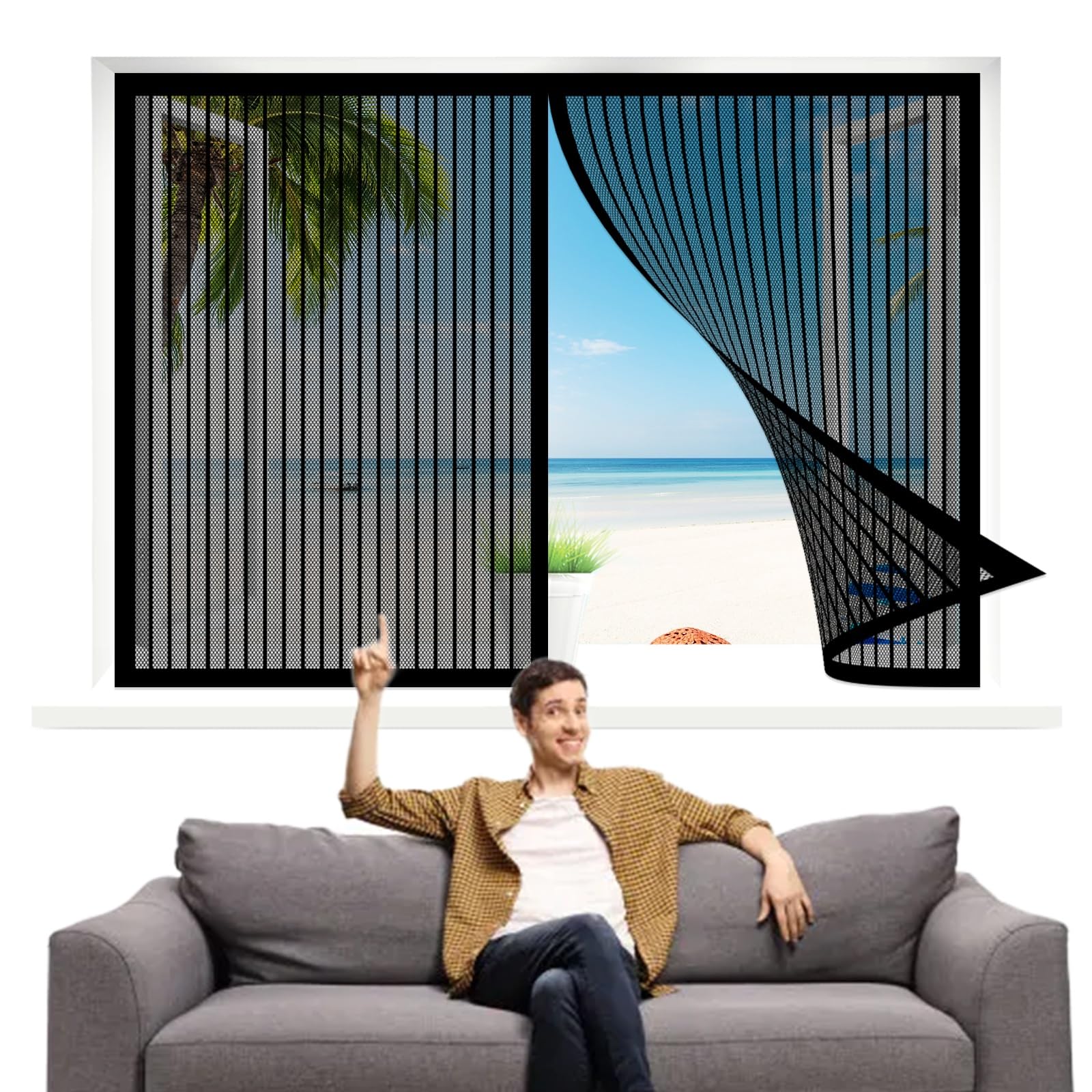 Moustiquaire Fenêtre Magnétique 160 x 255 cm, Maille Ultra Fine Moustiquaire, Fermeture Automatique et Détachables pour Tout Type de Fenêtre, Noir