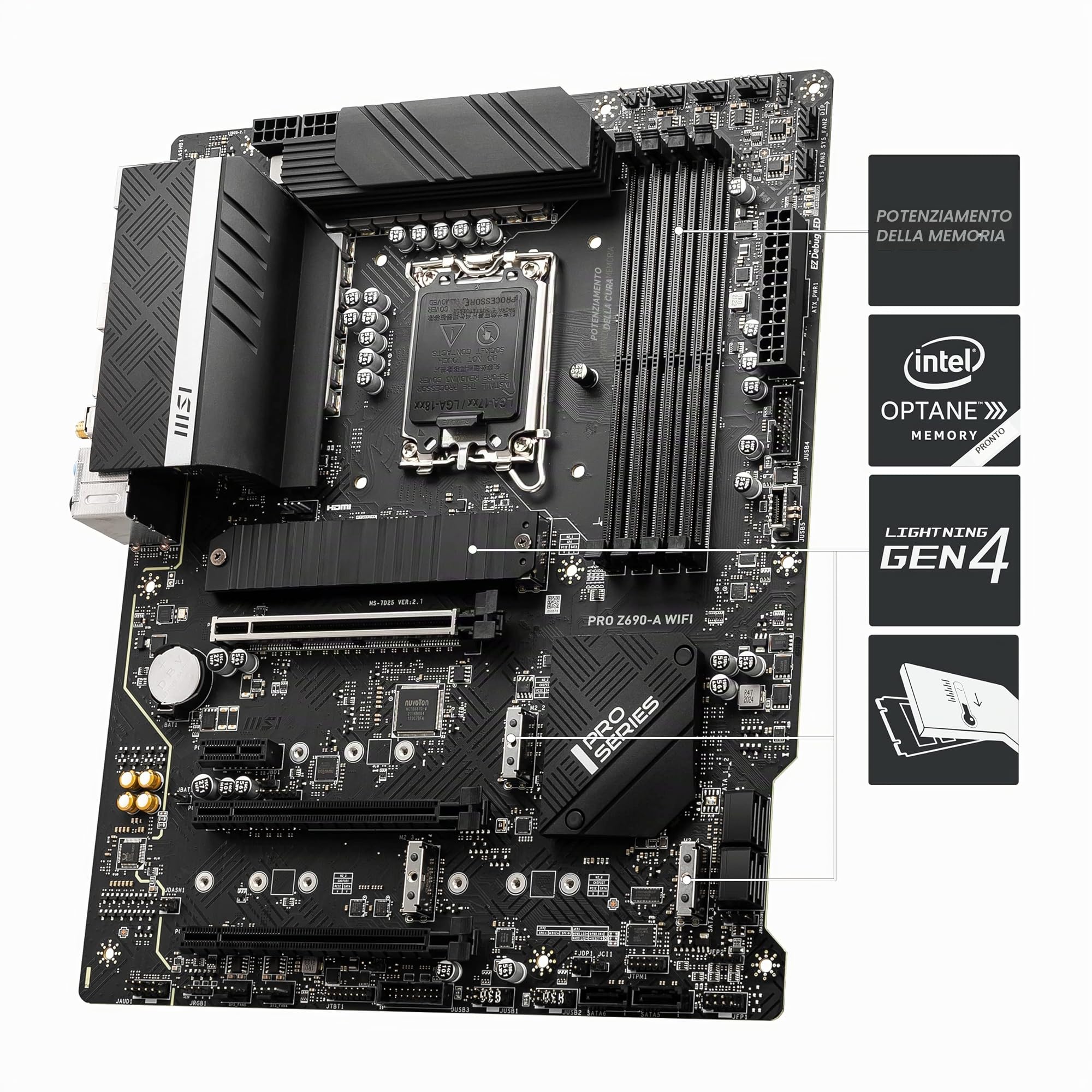 MSI PRO Z690-A WIFI Scheda madre ATX - Supporta i processori Intel Core 12th Gen, LGA 1700-14 Duet Rail 55A VRM, DDR5 Memory Boost 6400MHz/OC, 1 x PCIe 5.0 x16, 3 x M.2 Gen4 x4, 2.5G LAN, Wi-Fi 6E