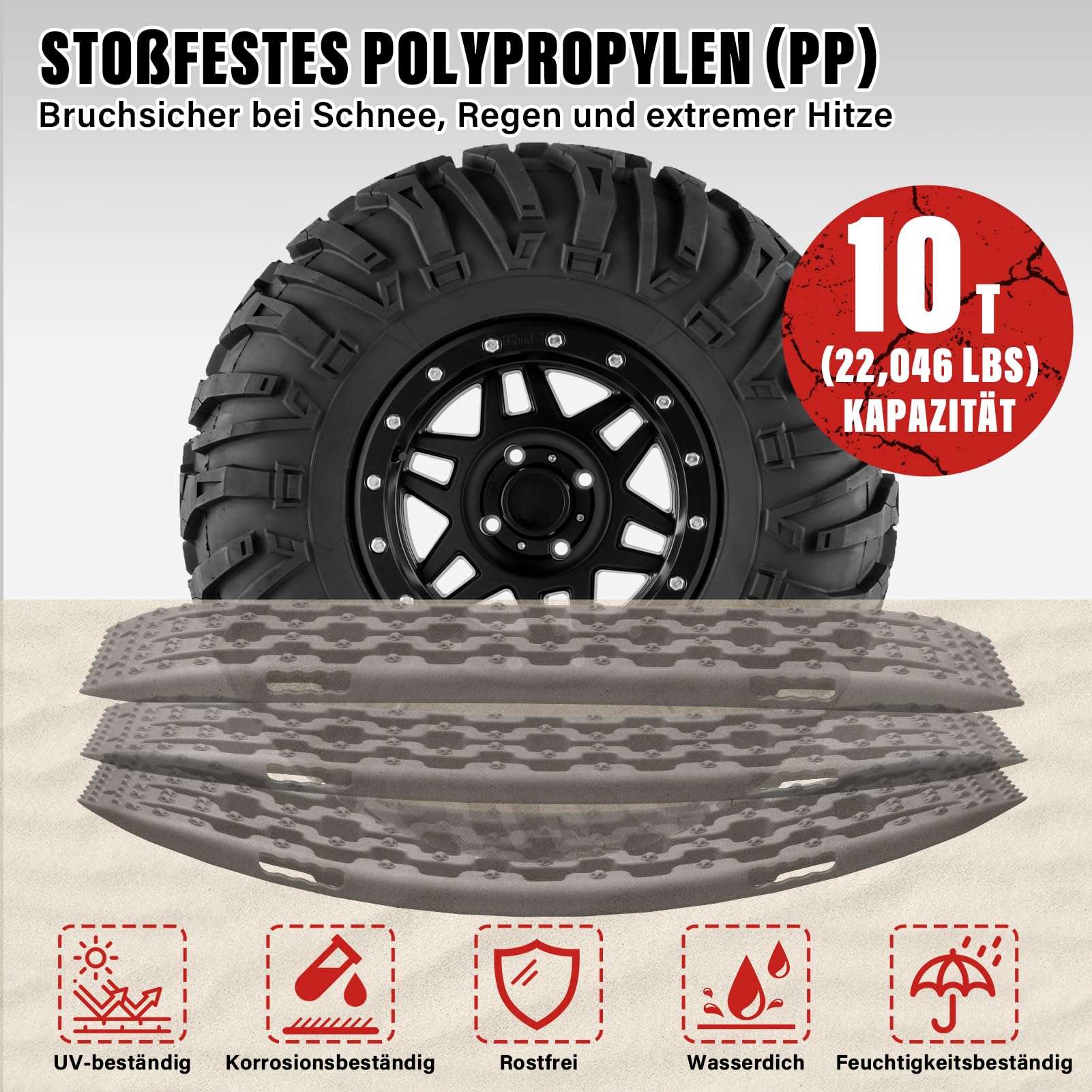 Sandbleche Offroad 2 Stück - 10-Tonnen-Nylon-Traktionsmatten Für Schnee & Schlamm | Anfahrhilfe | Tiefe Rillen & Antirutsch-Piksel | Kompatibel Mit, LKW & Geländewagen | Schwarz