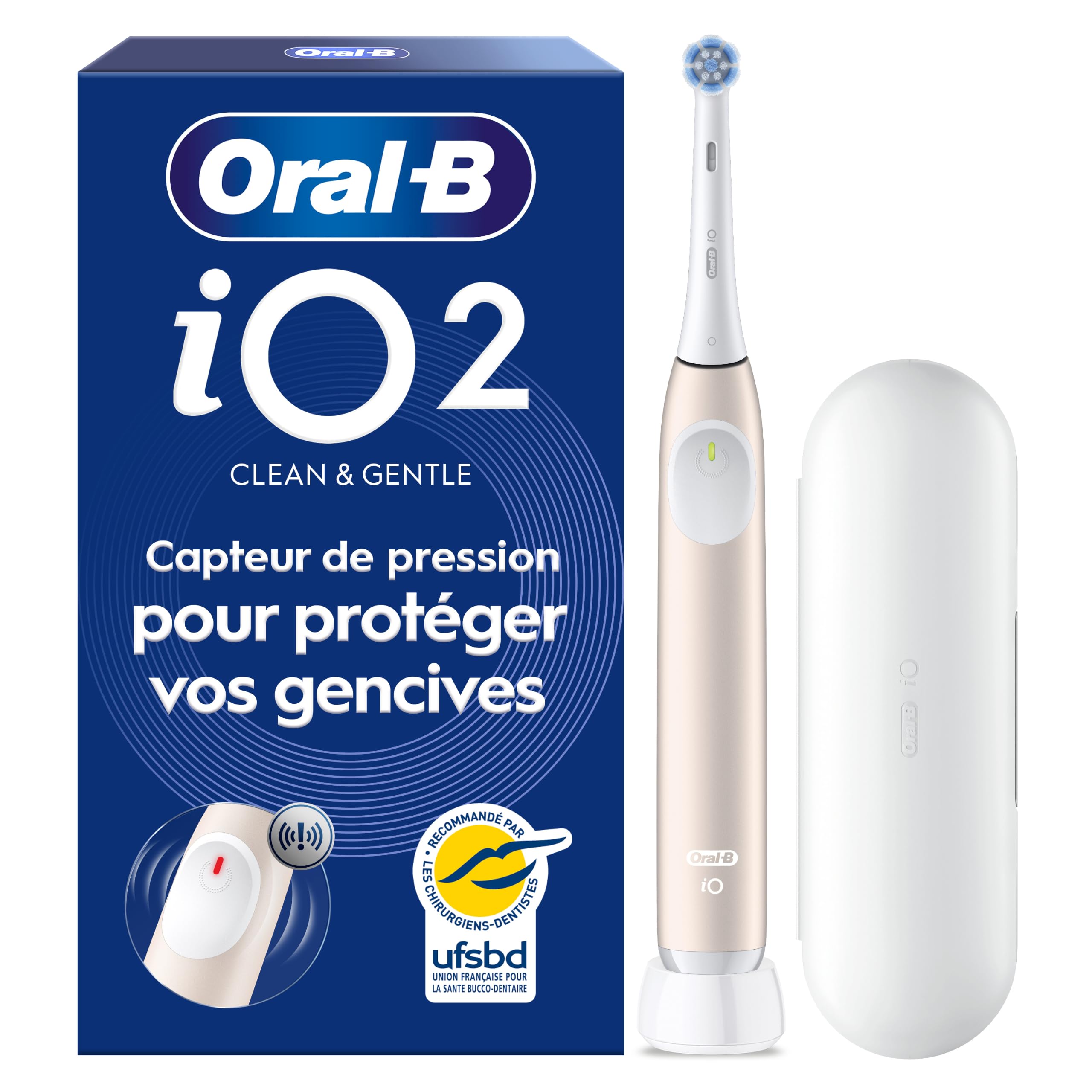 Oral-B iO2 Brosse À Dents Électrique Rose Clair, 1 Brossette, 1 Étui De Voyage, 1 Porte-Brossettes de voyage