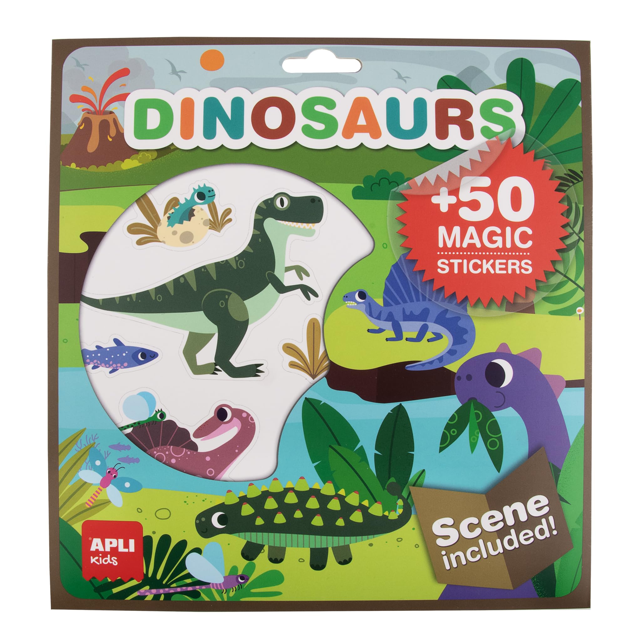 APLI Kids 19374 - Juego de Pegatinas Removibles con Escenario para niños a Partir de 3 años, temática Dinosaurios
