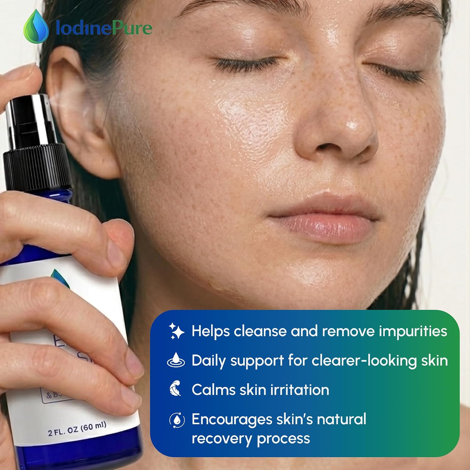 Clear Iodine Spray EZ Clear Skin Fast Drying & Non-Staining Topical Cleansing Spray, Decolorized Iodine Liquid Mist for Cuts, Scrapes & Acne Prone Face and Body Skin Care, Active Lifestyles, 2 Fl Oz | Pure aqueous iodine & distilled water for daily skin cleansing for use in acne skin support and minor cuts and scrapes