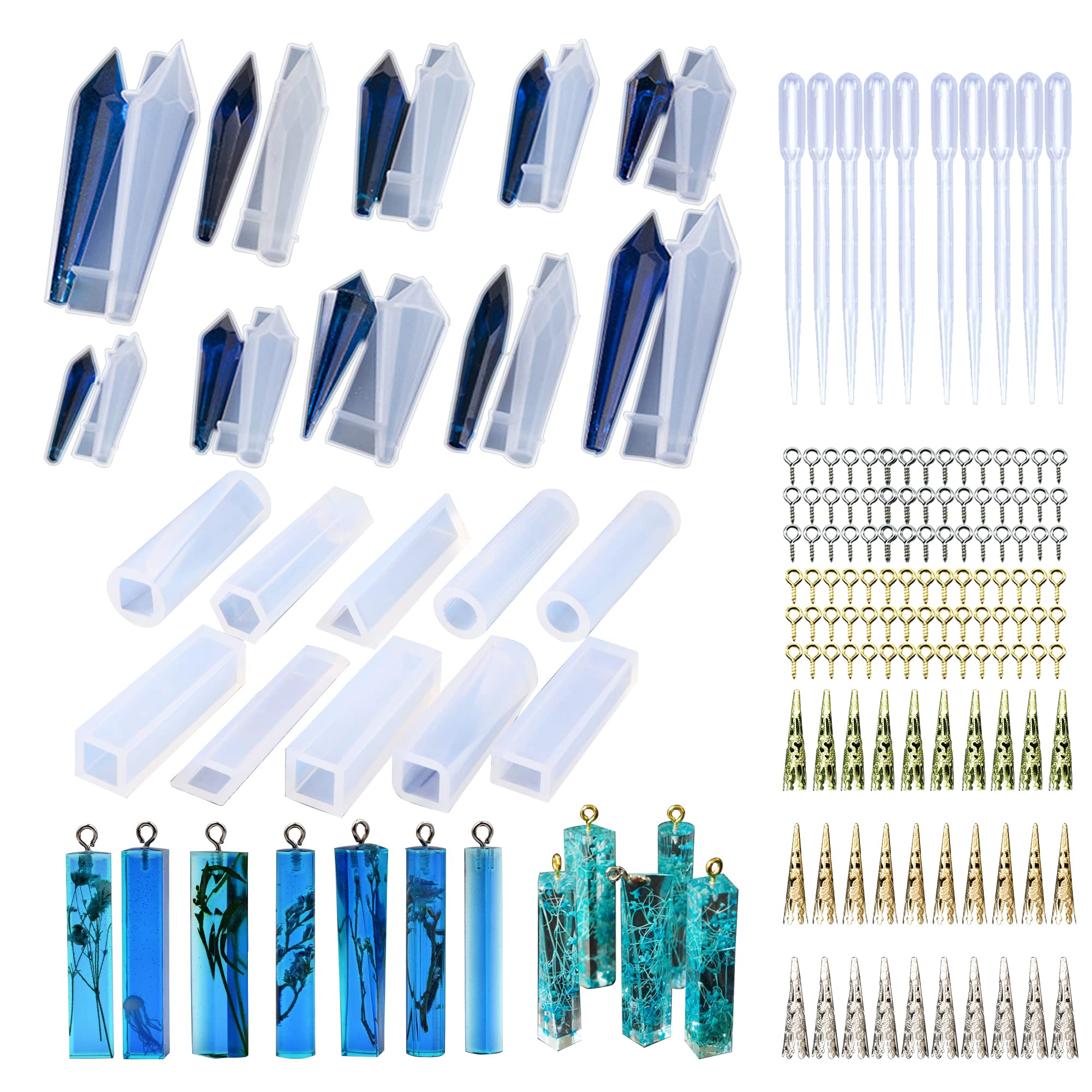 Allazone 71 Pieces Silicone Mould Casting Mould, 20 Pieces Pendulum Crystal Jewellery Silicone Mould Resin Mould and Mould Accessories for Making Crystal Necklaces Pendants and Earrings — image 1