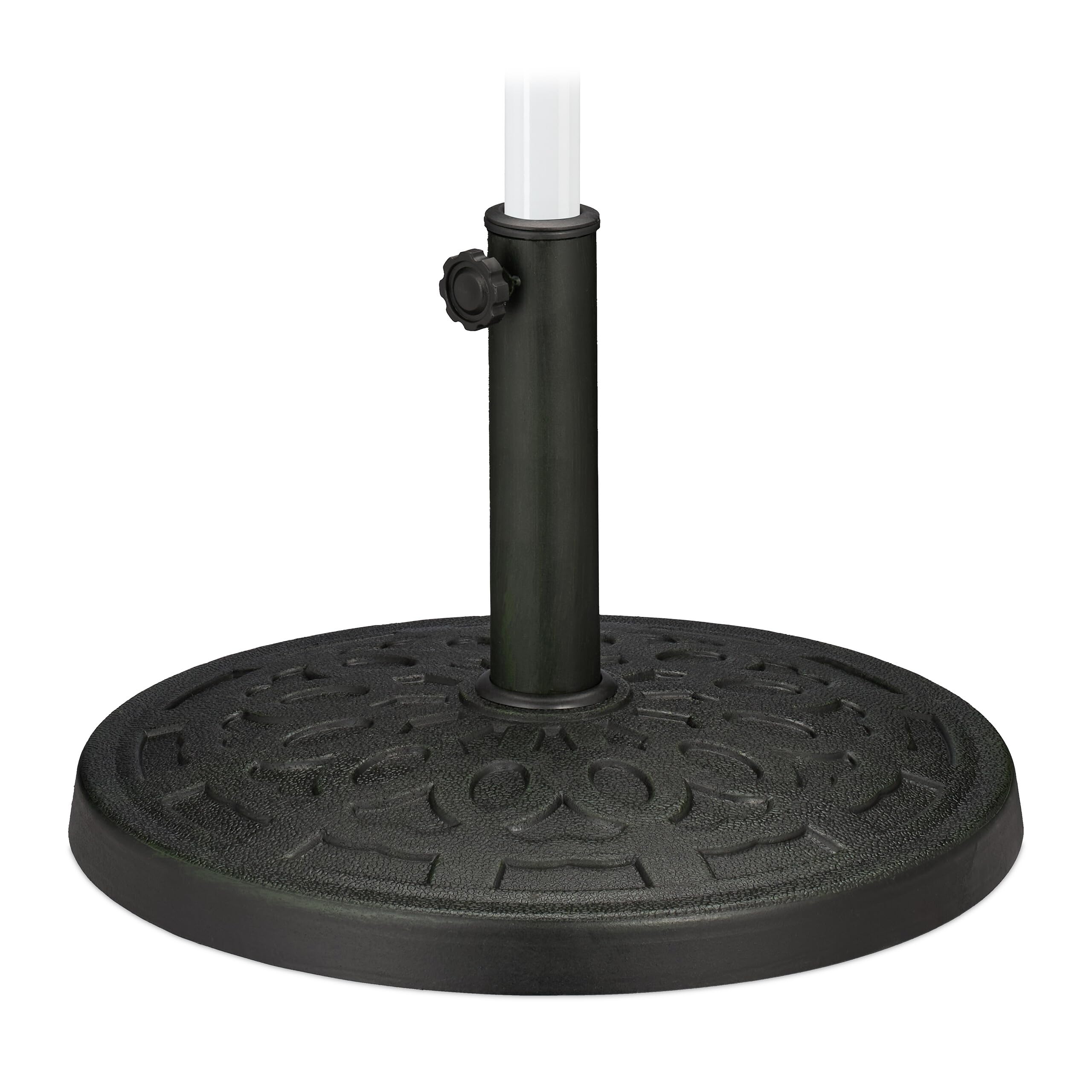 Relaxdays Base per Ombrellone, per Aste da 38-50 mm, Resistente alle Intemperie, Giardino e Balcone, Ø 50 cm, Verde Nero