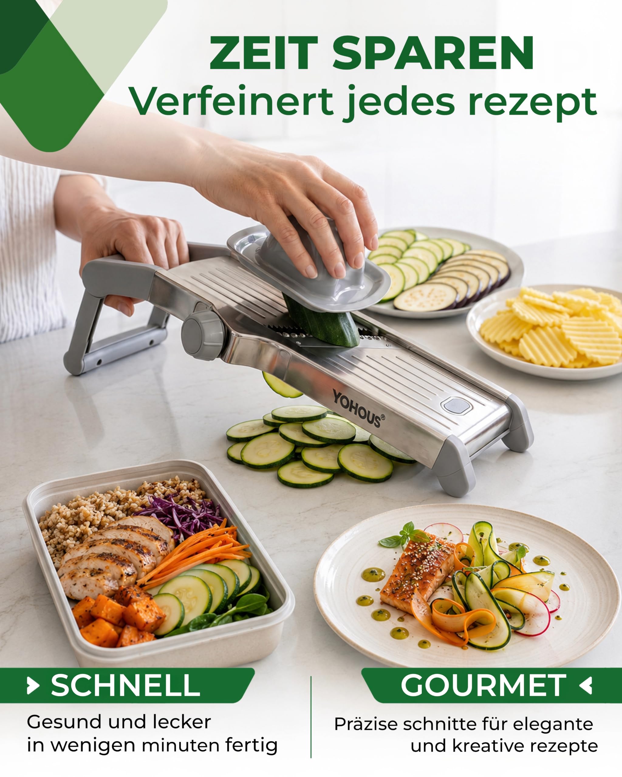 Gemüsehobel Mandoline - Verstellbarer Gemüseschneider aus Edelstahl