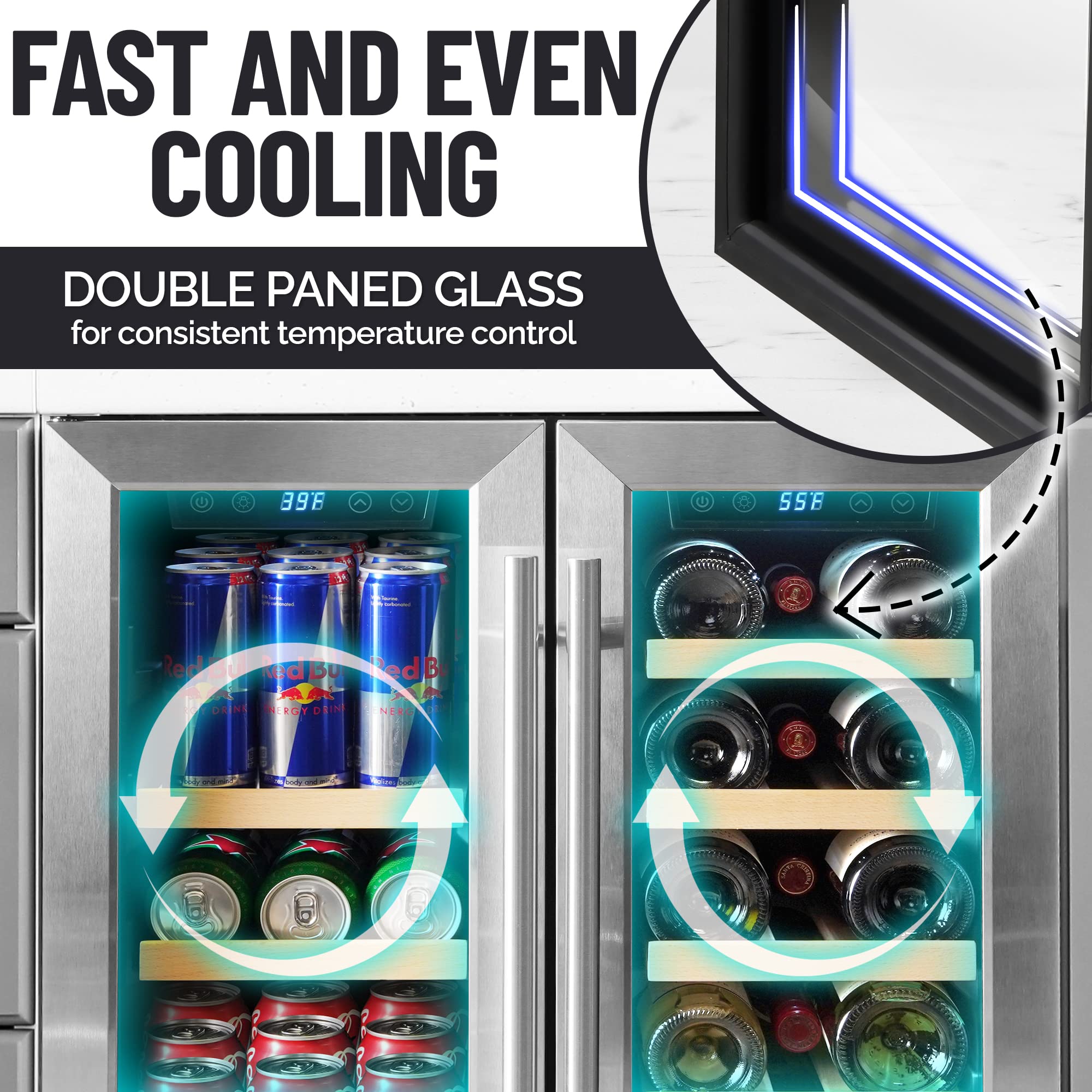 Zulay 24” Dual Zone Wine Cooler Refrigerator - Stainless Steel Beverage Refrigerator With Glass Doors For 88 Cans & 40 Bottles - Freestanding Memory Temperature Control Wine & Beverage Cooler on Fridge.com - View 5