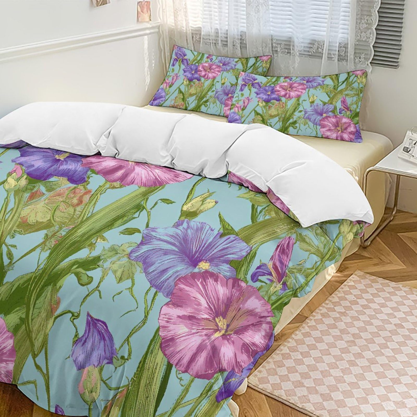 Housse de couette 229x229 cm Iris et ses 2 taies d'oreiller colorées