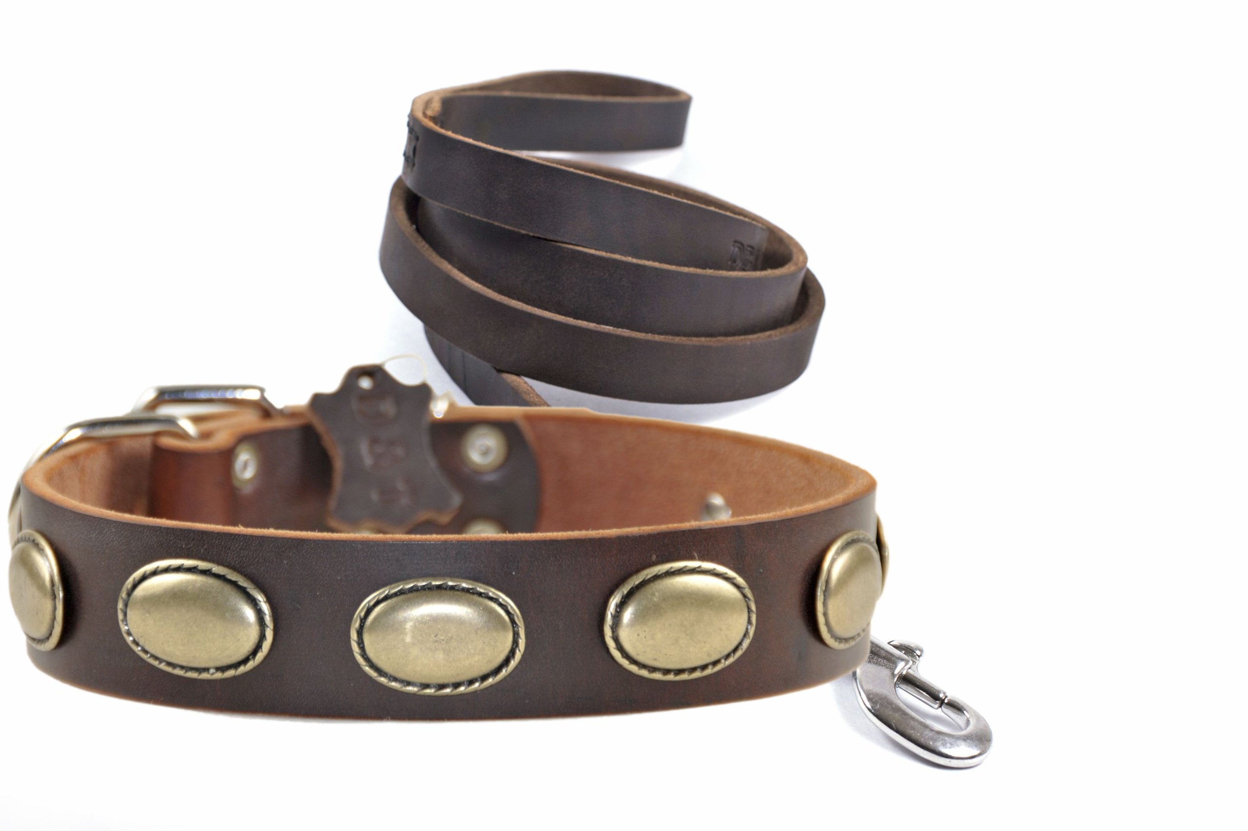 Collier Retro Rulz Dean et Tyler en cuir marron avec laisse assortie en acier inoxydable