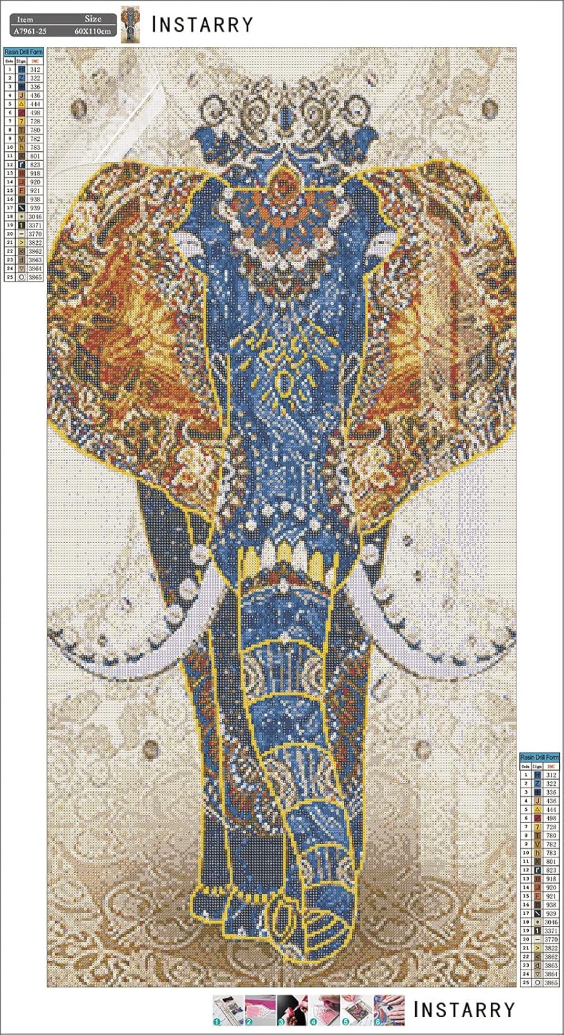 Instarry 5D Diamond Painting Full Drill Elephant Mosaic Cross Stitch Modern Home Decor 19.7x35.4 inch