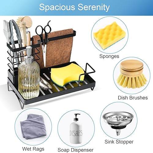 Miniatura 3 de Soporte de esponja para fregadero de cocina, organizador de fregadero de metal a prueba de óxido con drenaje, organizador de almacenamiento para