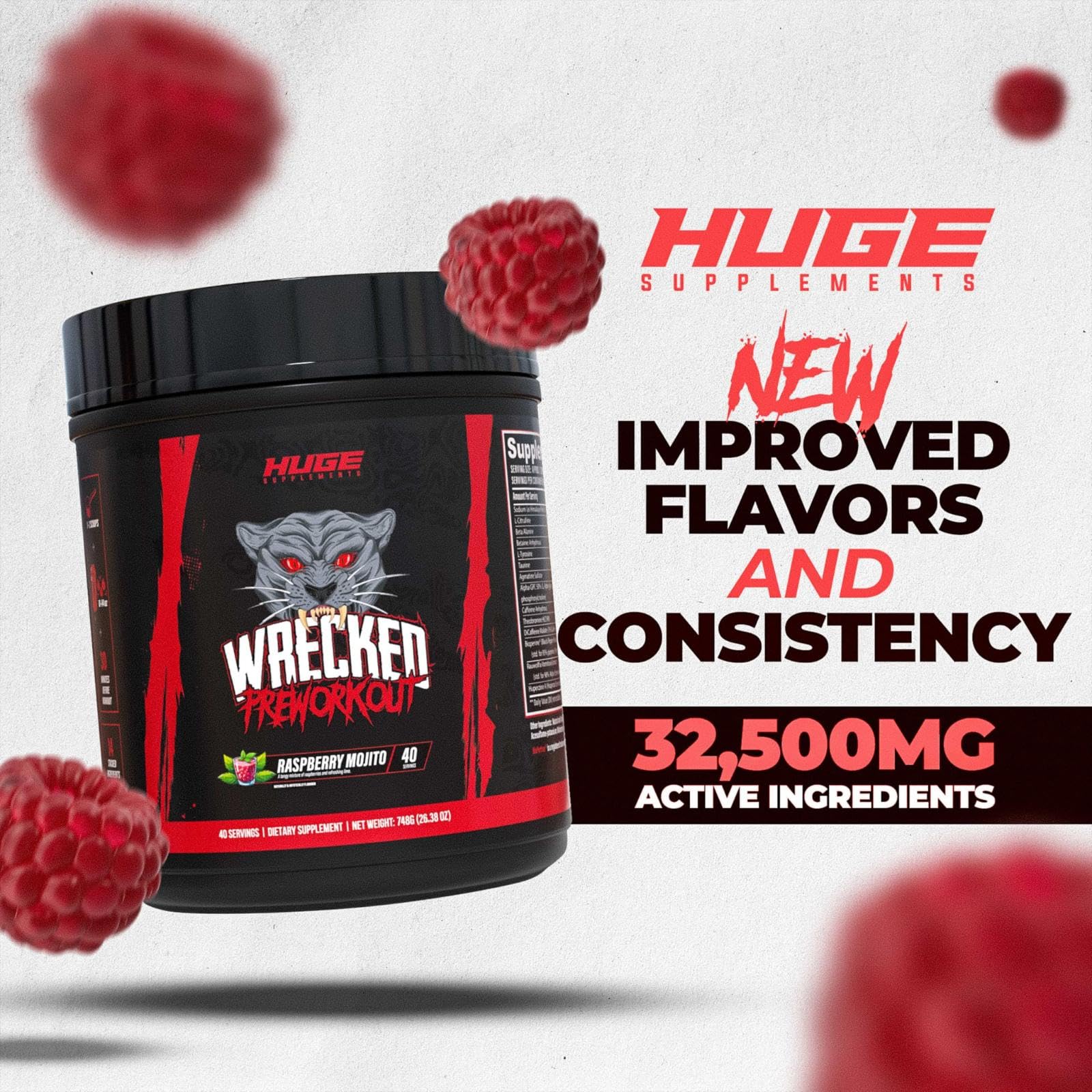 Wrecked Pre Workout Powder, Advanced Formula, Boosts Energy, Focus, Pumps & Performance, Per 2 Scoops: 10g L-Citrulline, 6.4g Beta Alanine, 5g Tyrosine, 1g Alpha GPC, 300mg Caffeine Anhydrous & More — Amazon image 3