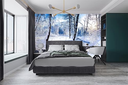 Miniatura 3 de FLFK Murales de pared 3D de paisaje de nieve de invierno, despegar y pegar, póster autoadhesivo extraíble para decoración de dormitorio, sala de