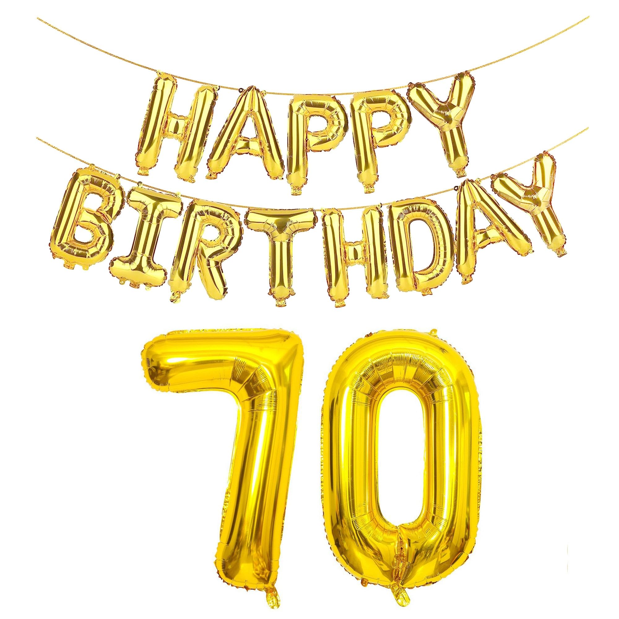 SHUNTAI 70th Birthday Decorations Men 70 Balloon Numbers Gold Big Jumbo Number 70 Foil Mylar Balloons with Gold Letters Happy Birthday Balloon Banner