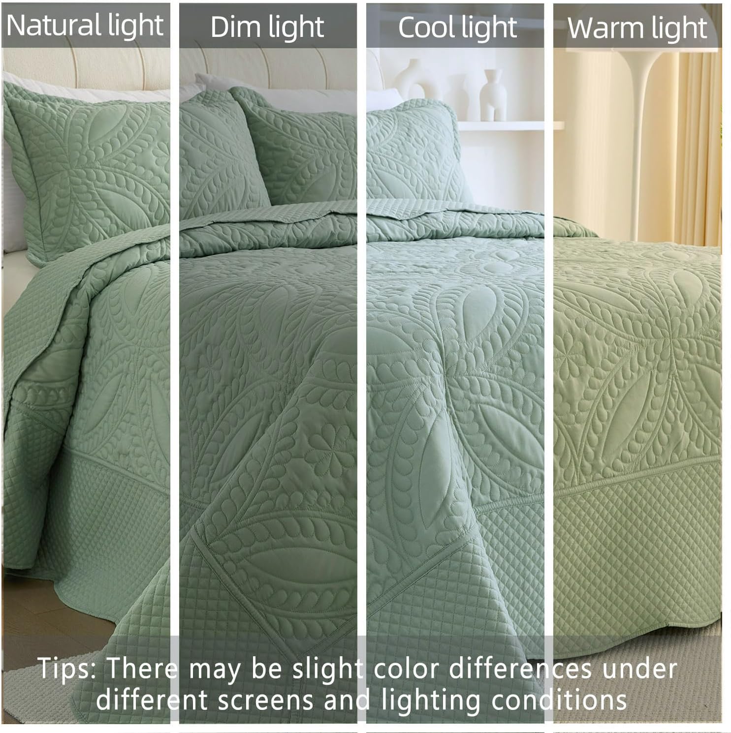 Cmfshape Oversize King Bedspread 120"x120",3 Piece California King Quilt,Lightweight Green Quilt Set for All Season,Modern Coin Pattern Bedding Set - Image 3