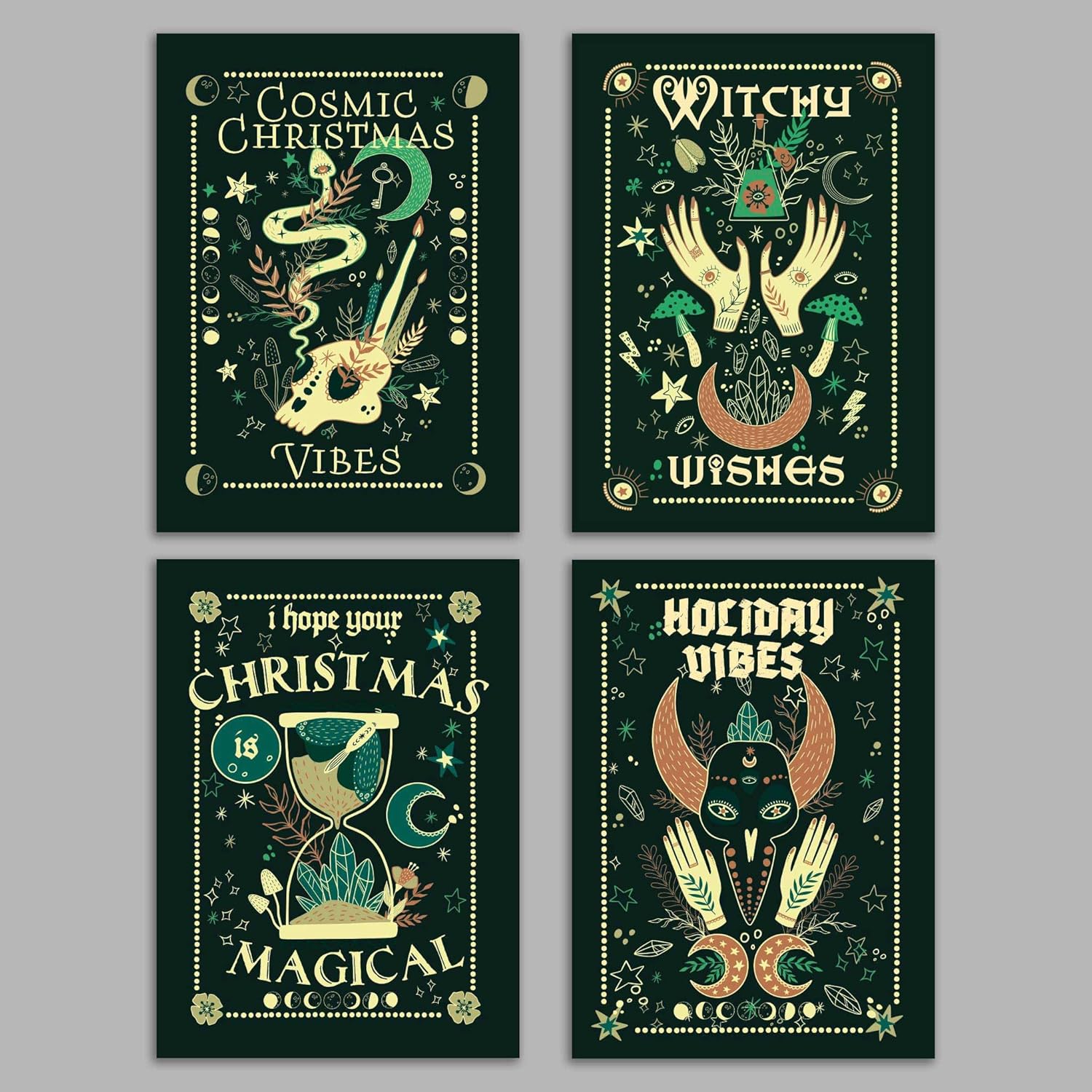 Ritzy Rose 24 Witchy Christmas Cards in Dark Boho Jewel Tones Box Set + Envelopes