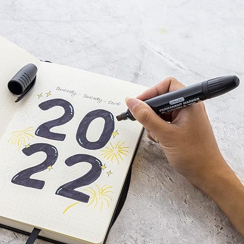 Miniatura 7 de BAZIC - Marcador permanente de doble punta fina de punta cincel, marcadores negros, plástico, madera, metal, piedra de vidrio (paquete de 2),