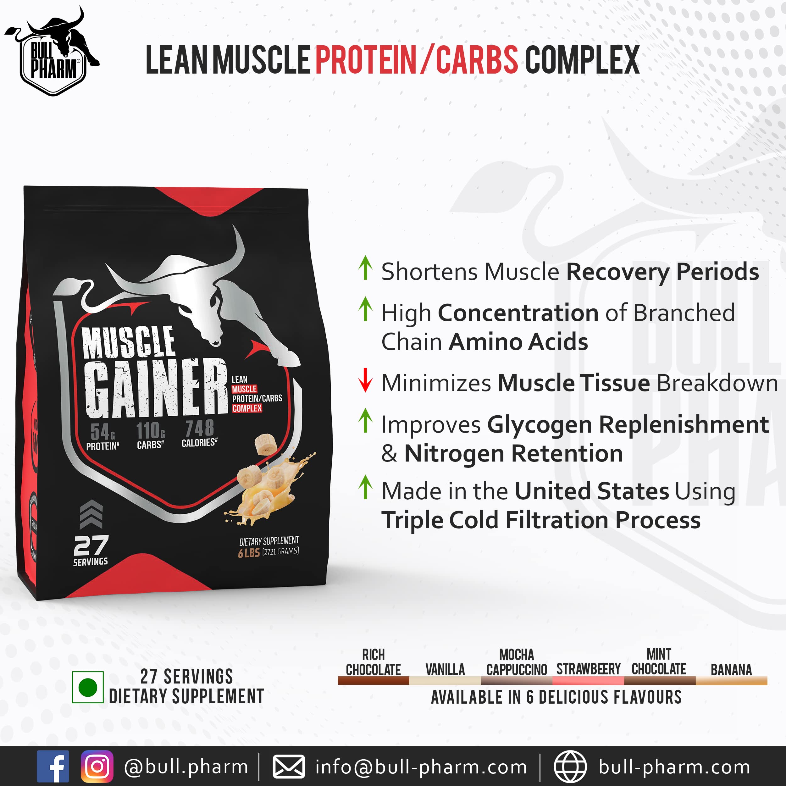 Muscle Gainer | Muscle Strength & Size | Athletic performance | Protein/Carbs complex | Creatine Monohydrate | Digestive enzymes | Non GMO | FSSAI Approved | 6 Lbs (Banana) — Amazon image 2