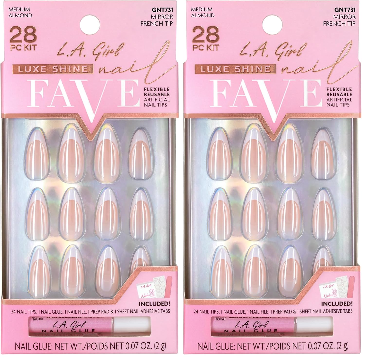L.A. Girl Luxe Shine Nail Fave Nail Tips, Mirror French GNT731G