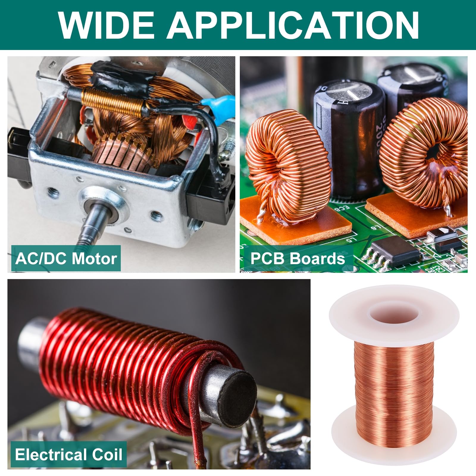 sourcing map Fil magnétique 36 AWG, fil de cuivre émaillé de calibre 36, fil de bobine magnétique de 113,4 g pour transformateur, moteur, électrique, 155C (311F)