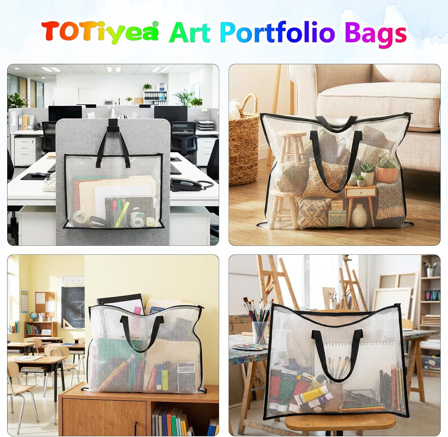TOTiyea 7-Pack Art Portfolio Bags with Handle & Zipper, Clear Waterproof Poster Storage Set(15.75” x 21.65” & 9.25” x 12.6”), Large Artwork storage for Artwork, Scrapbook, Keepsake & Bulletin Board