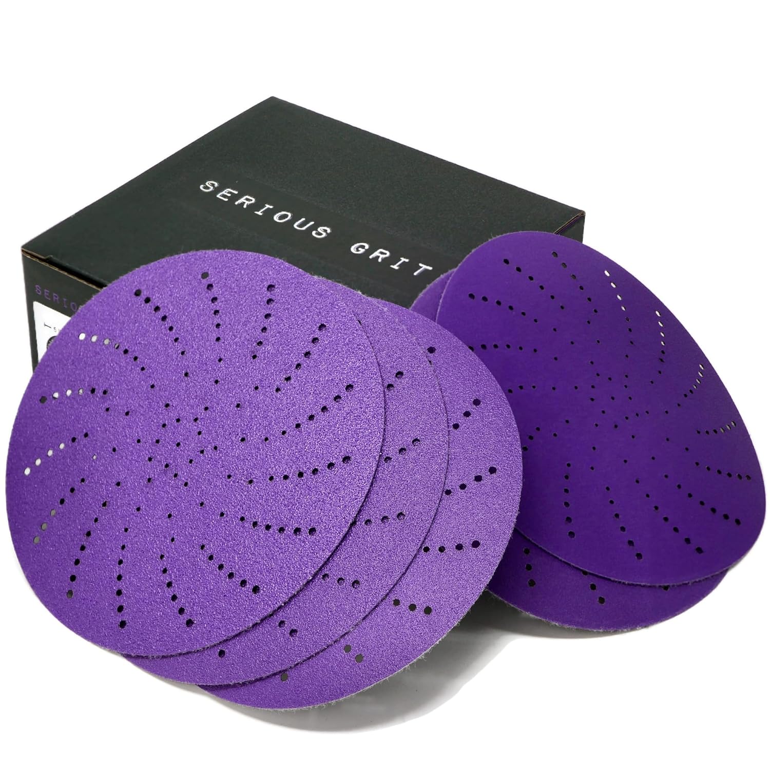 SeriousGrit 5-Inch Ceramic Hook & Loop Sanding Discs Assorted Grits 80-220 - 50 Pack Multi-Hole Film-Backed for Fast Cutting Orbital Sanders