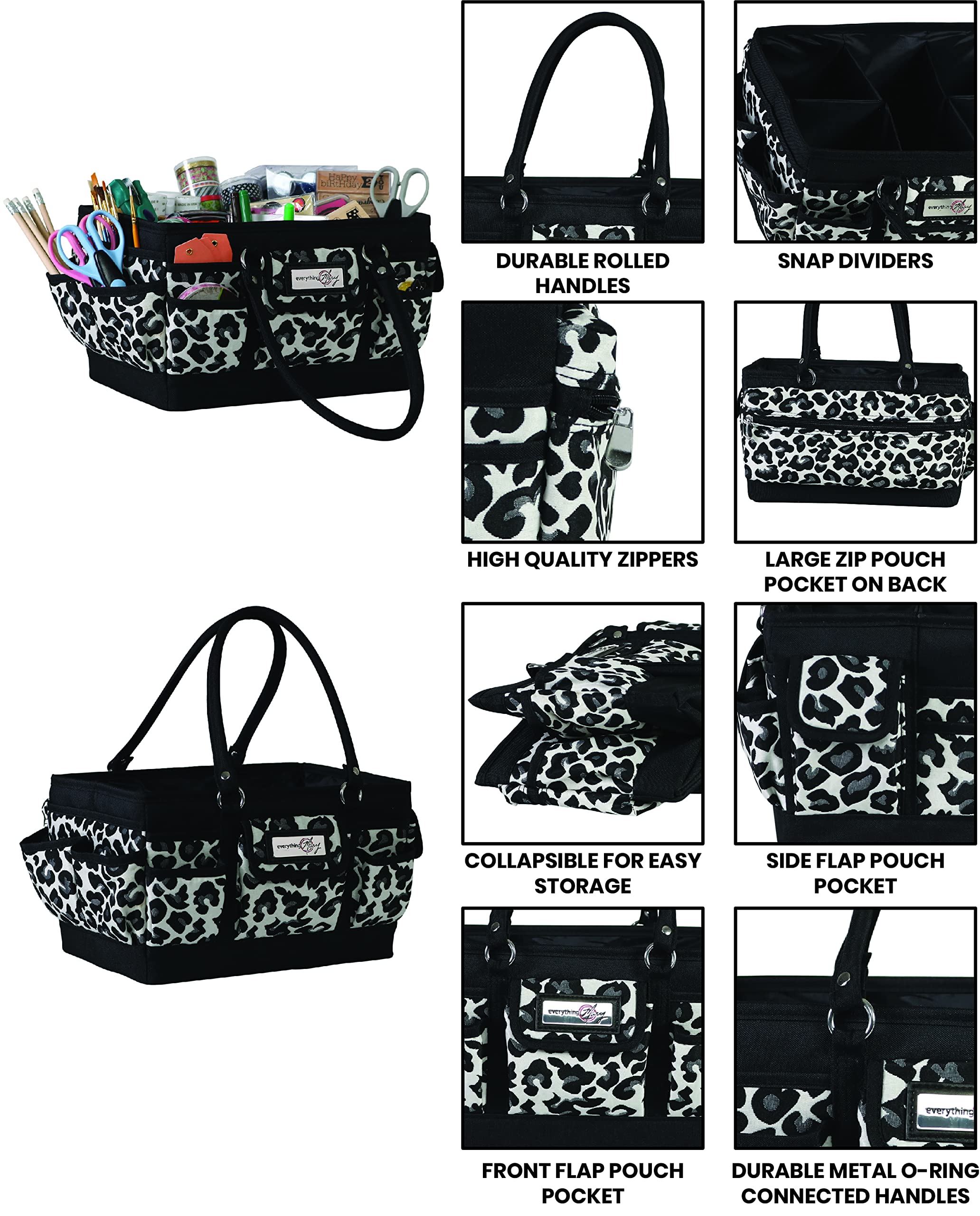 Borsa organizer Everything Mary Craft, a righe bianche e nere - Borsa pieghevole e borsa con scomparti per cucito, scrapbooking, lavori con la carta e arte - EVM12776-2