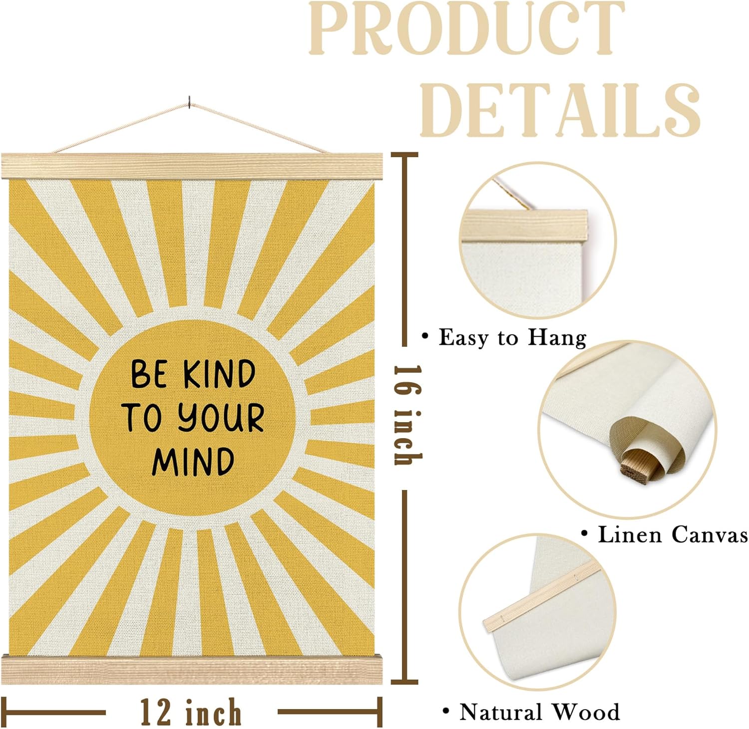 BCUANGD Positive Affirmations Wall Decor - Mental Health Wall Art Poster Hanger with Wood Frames, Inspirational Yellow Sunshine Wall Hanging Canvas Decor for Home Kids Room, 12x16 Inches