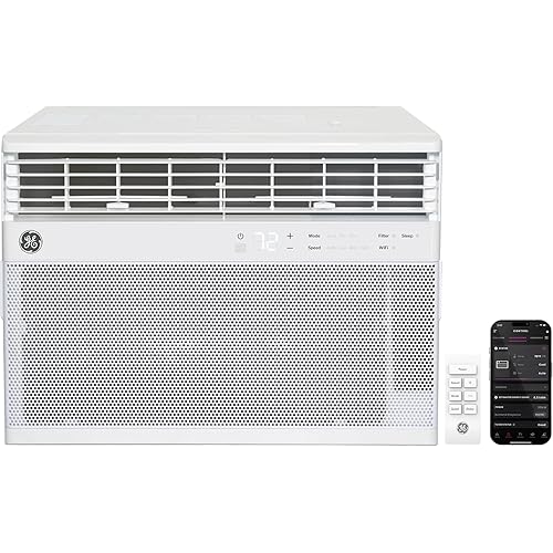 GE Window Air Conditioner 8,000 BTU for Rooms up to 350 sq ft., Wi-Fi Enabled, Energy-Efficient Cooling for Medium Rooms, Easy Install Kit, Control Using Remote or Smartphone App, White
