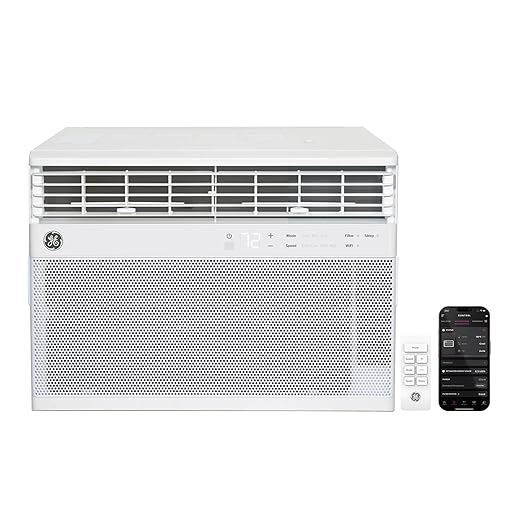 GE Window Air Conditioner 8,000 BTU for Rooms up to 350 sq ft., Wi-Fi Enabled, Energy-Efficient Cooling for Medium Rooms, Easy Install Kit, Control Using Remote or Smartphone App, White
